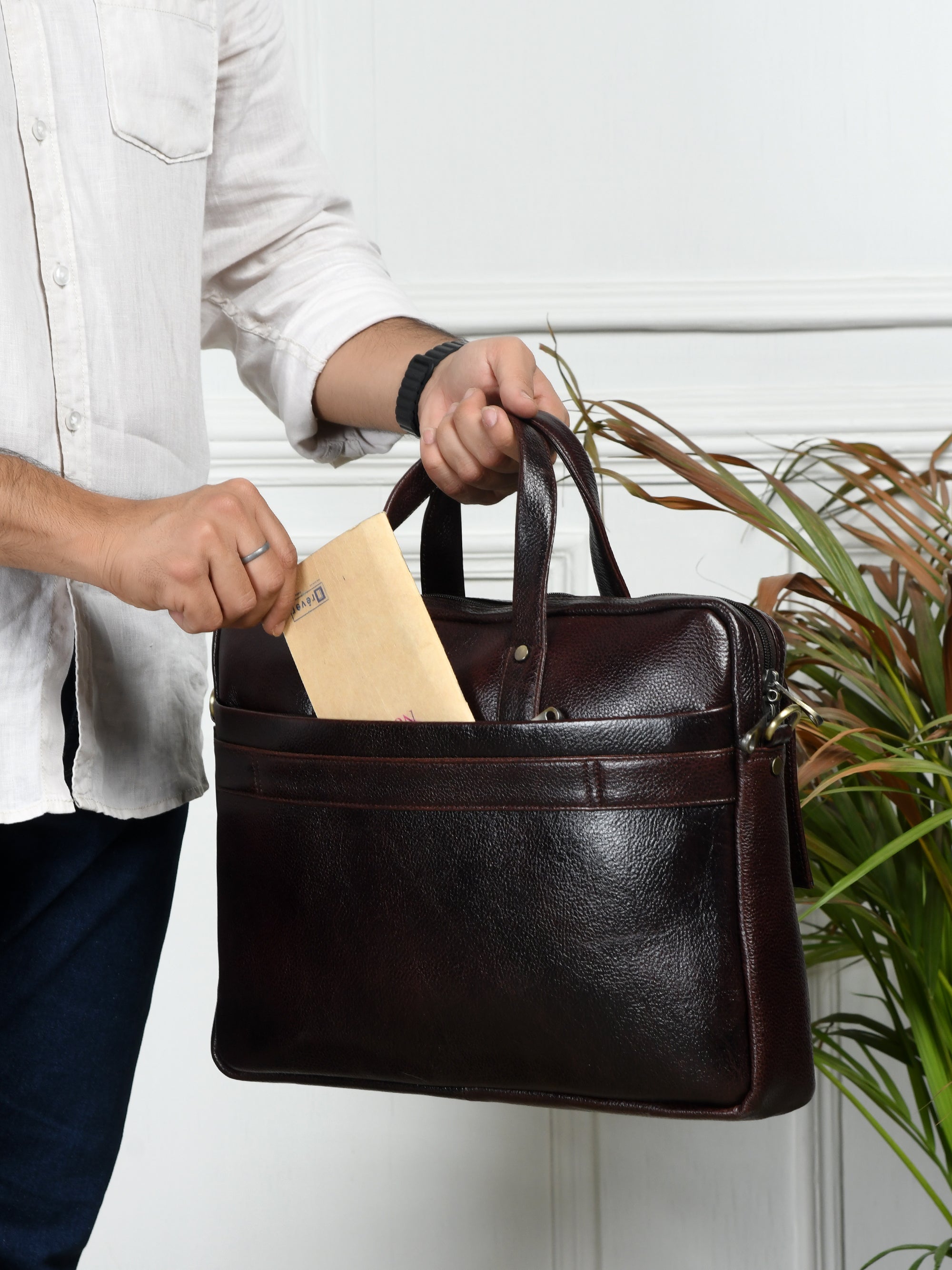 Executive Edge Leather Laptop Briefcase - Maroon Colour
