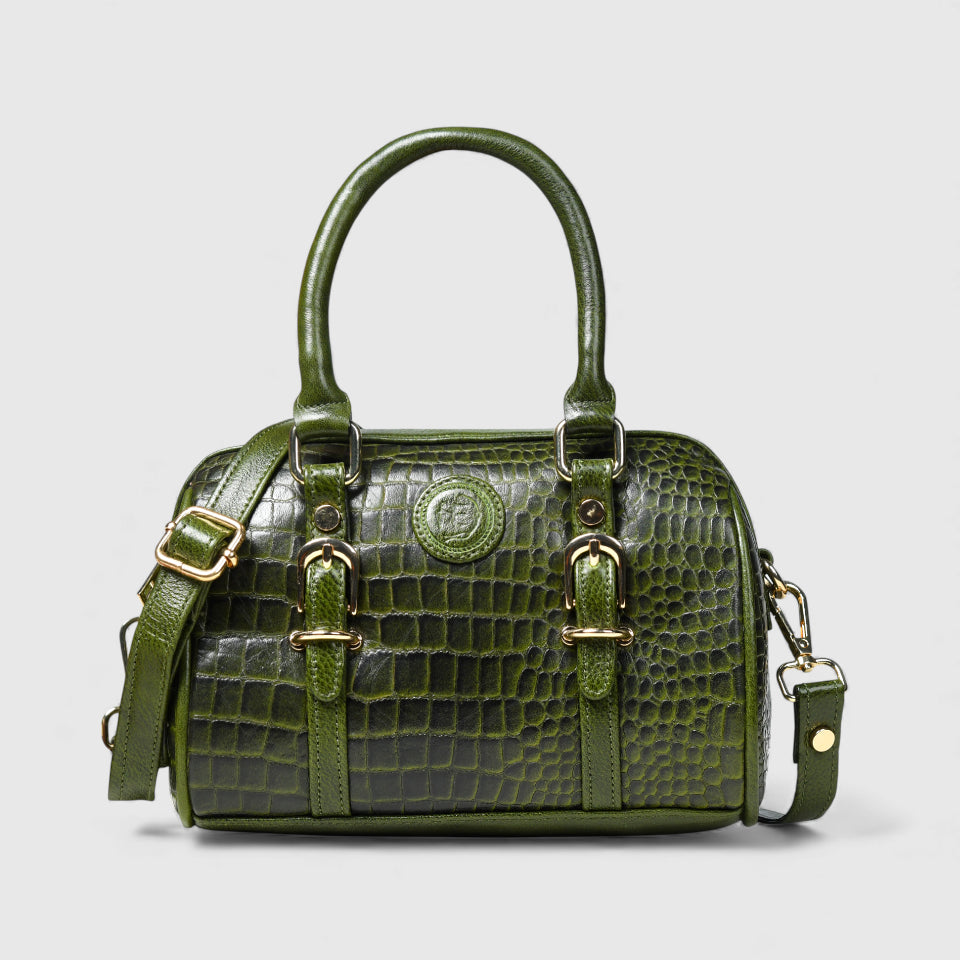 Emerald Luxe Croc Satchel - Green Colour