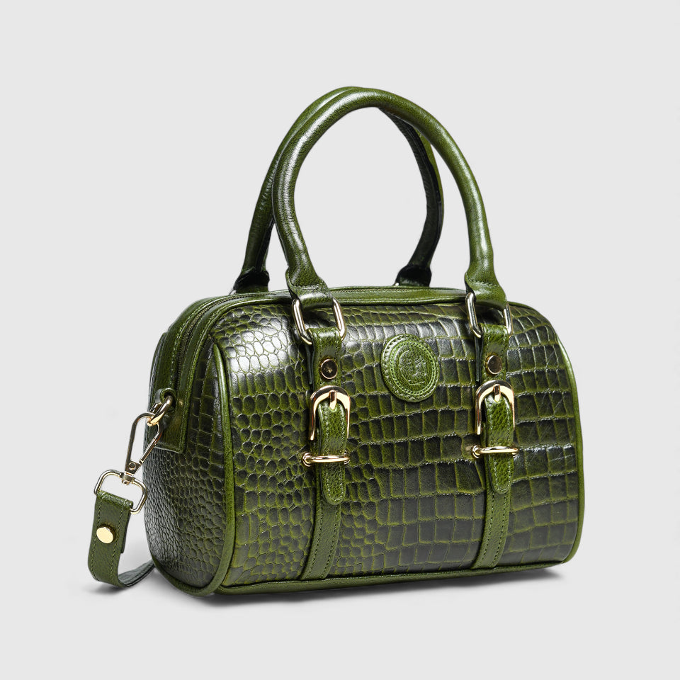 Emerald Luxe Croc Satchel - Green Colour