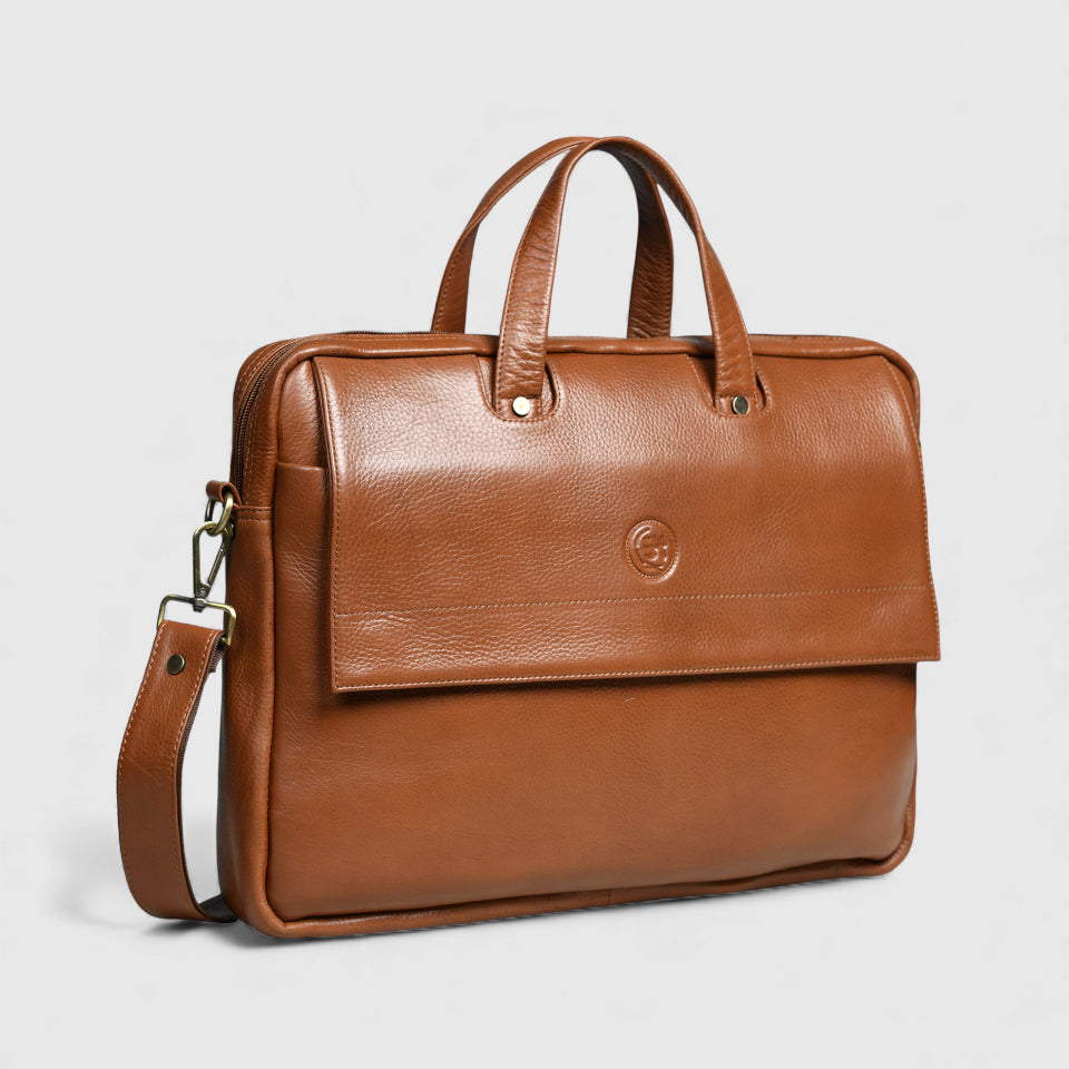 Executive Edge Leather Laptop Briefcase - Brown Colour
