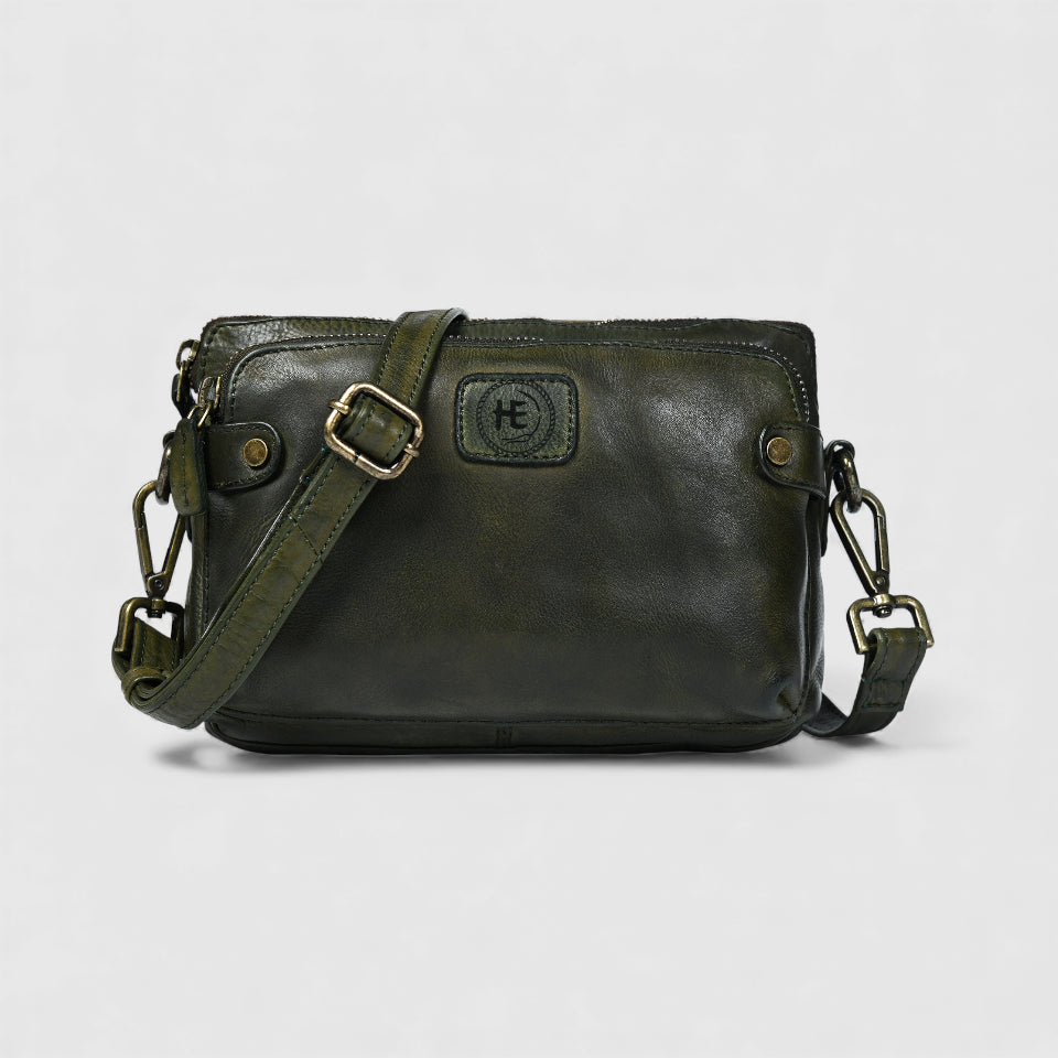 Classic Cognac Leather Women's Handbag - Olive Colour