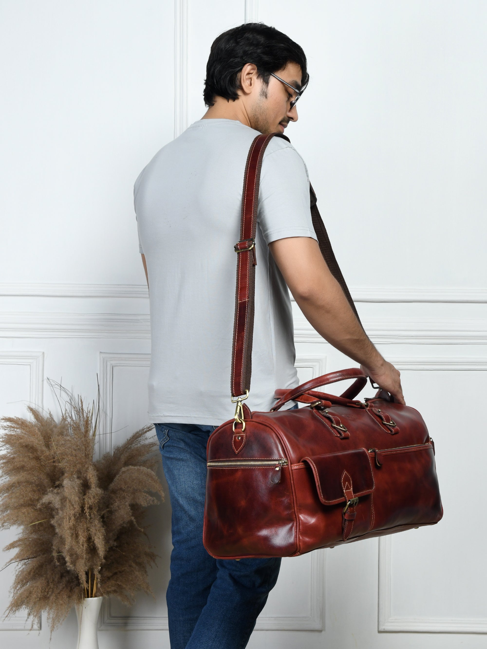 The Odyssey Leather Travel Duffle - Cherry Red Colour