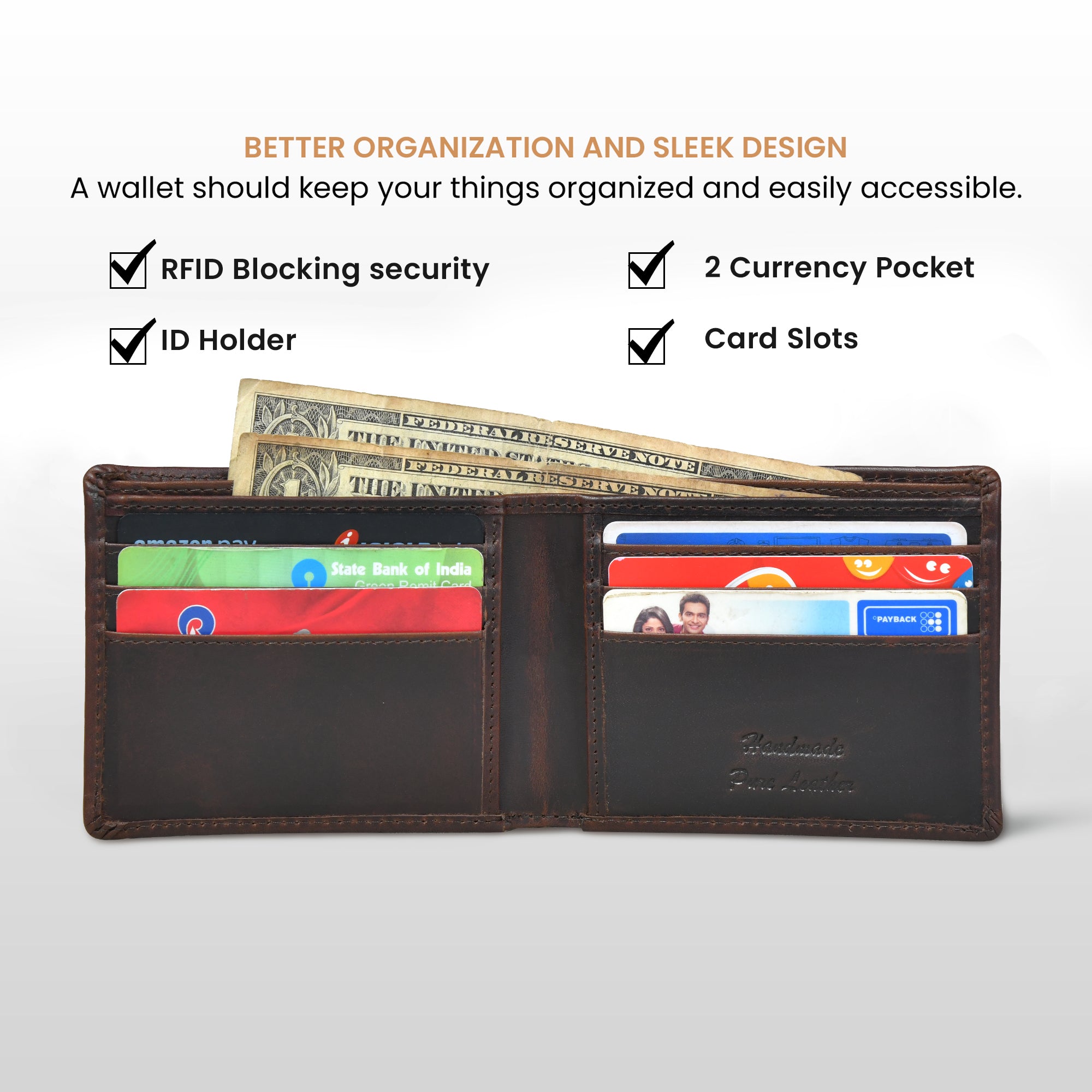 Timeless Tan Leather Wallet | Handcrafted RFID-Blocking Bifold - Maroon Colour