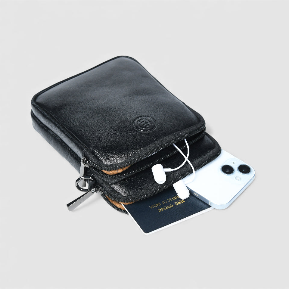 AmberStride Leather Sling Bag – Black Colour