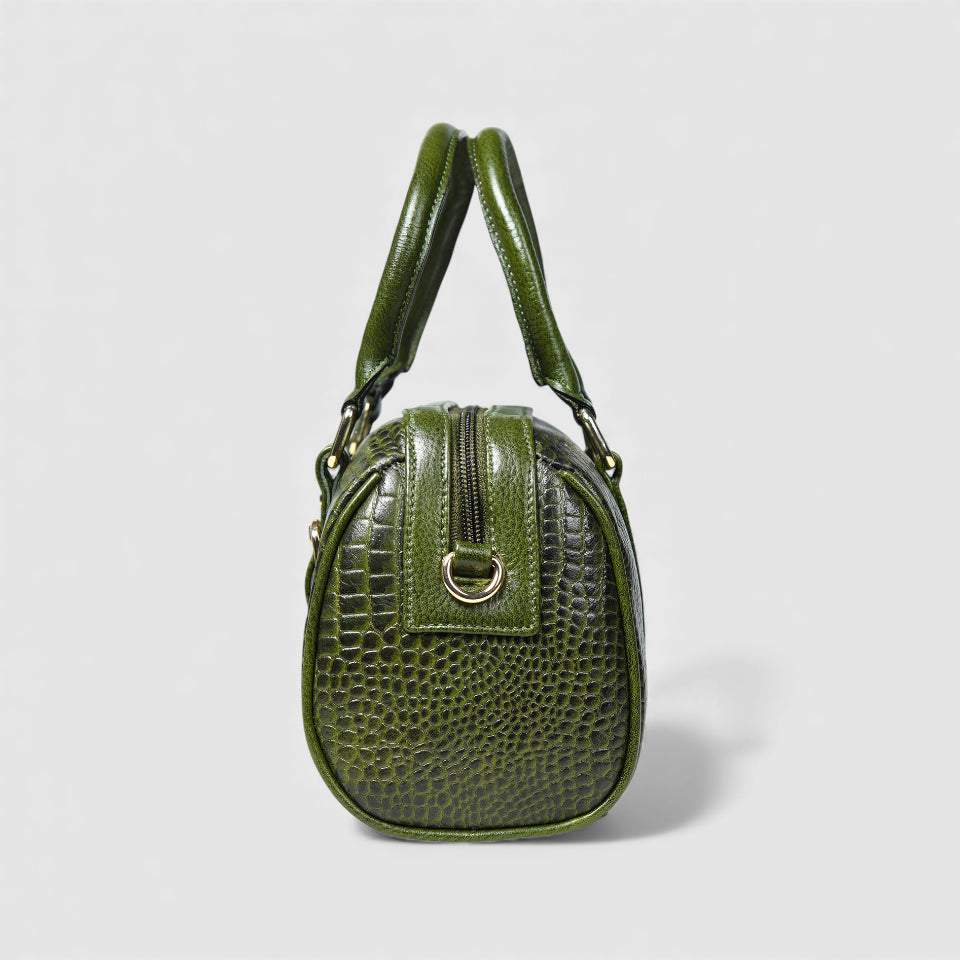 Emerald Luxe Croc Satchel - Green Colour