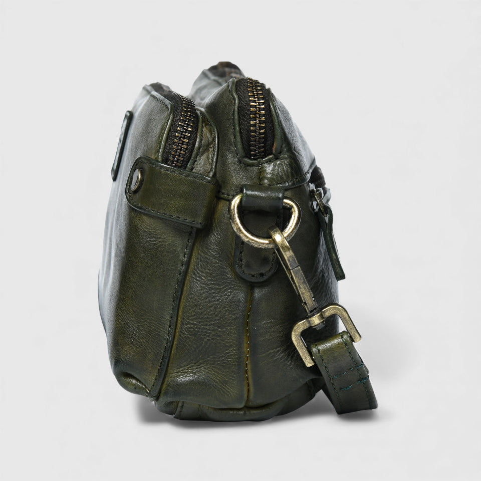 Classic Cognac Leather Women's Handbag - Olive Colour