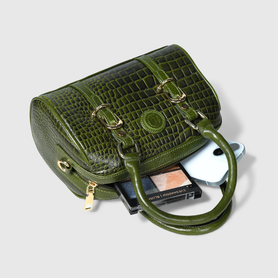 Emerald Luxe Croc Satchel - Green Colour