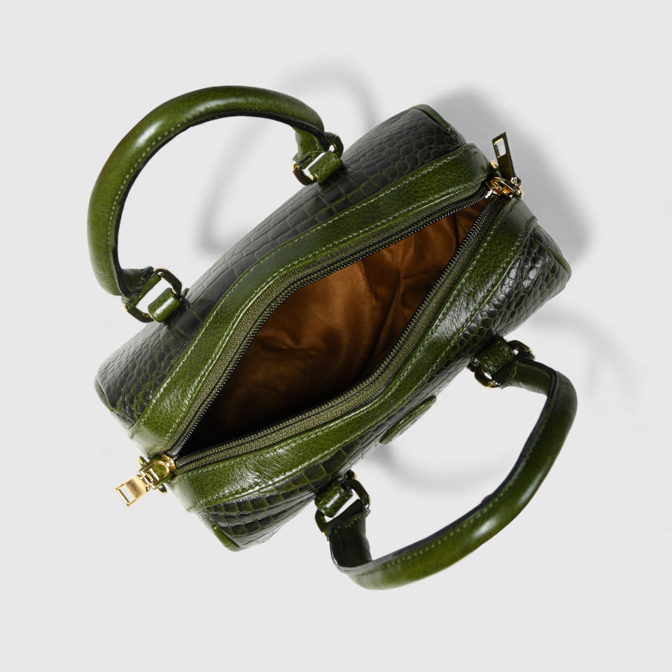 Emerald Luxe Croc Satchel - Green Colour