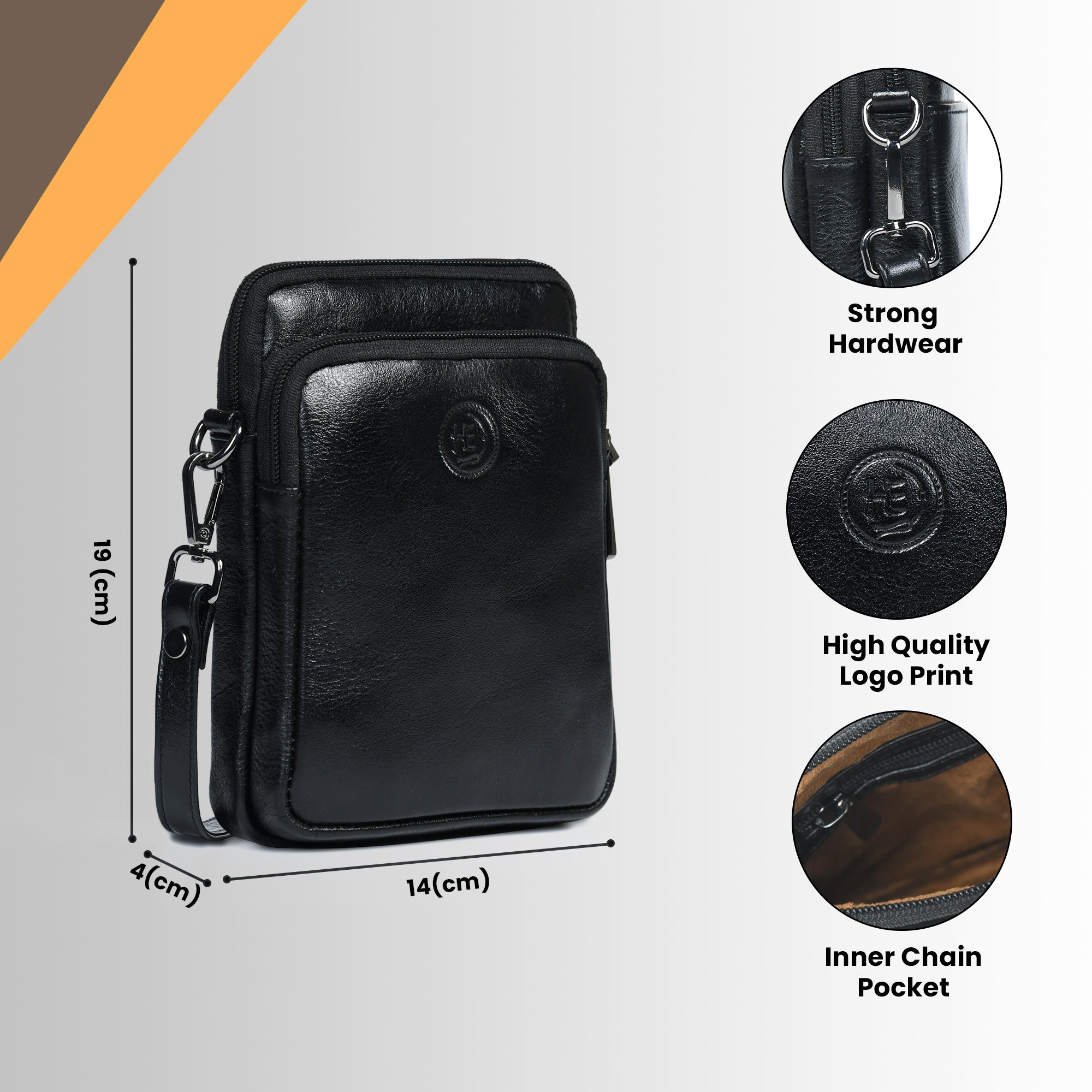 AmberStride Leather Sling Bag – Black Colour