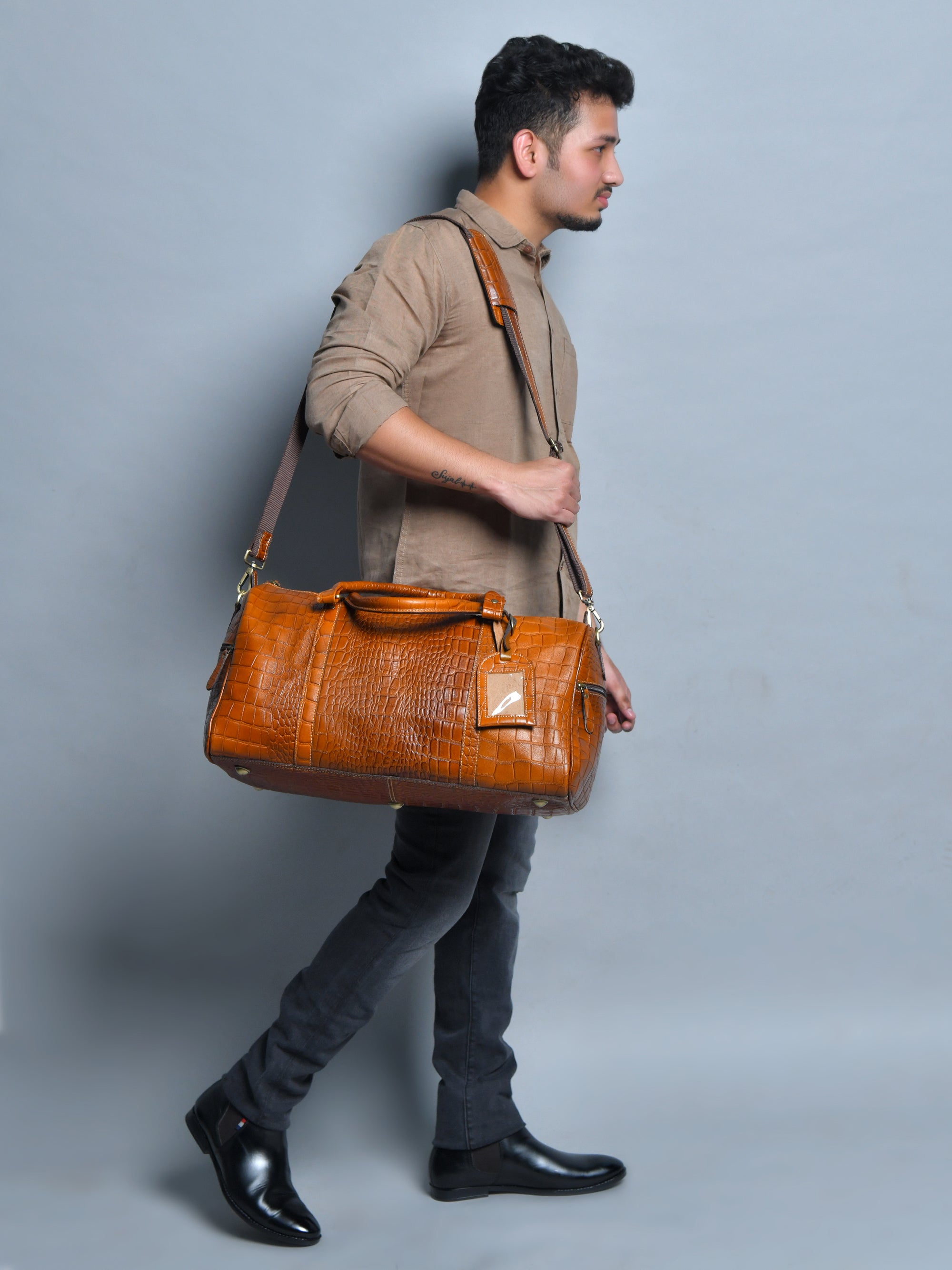 Sahara Croco Leather Travel Duffle Bag