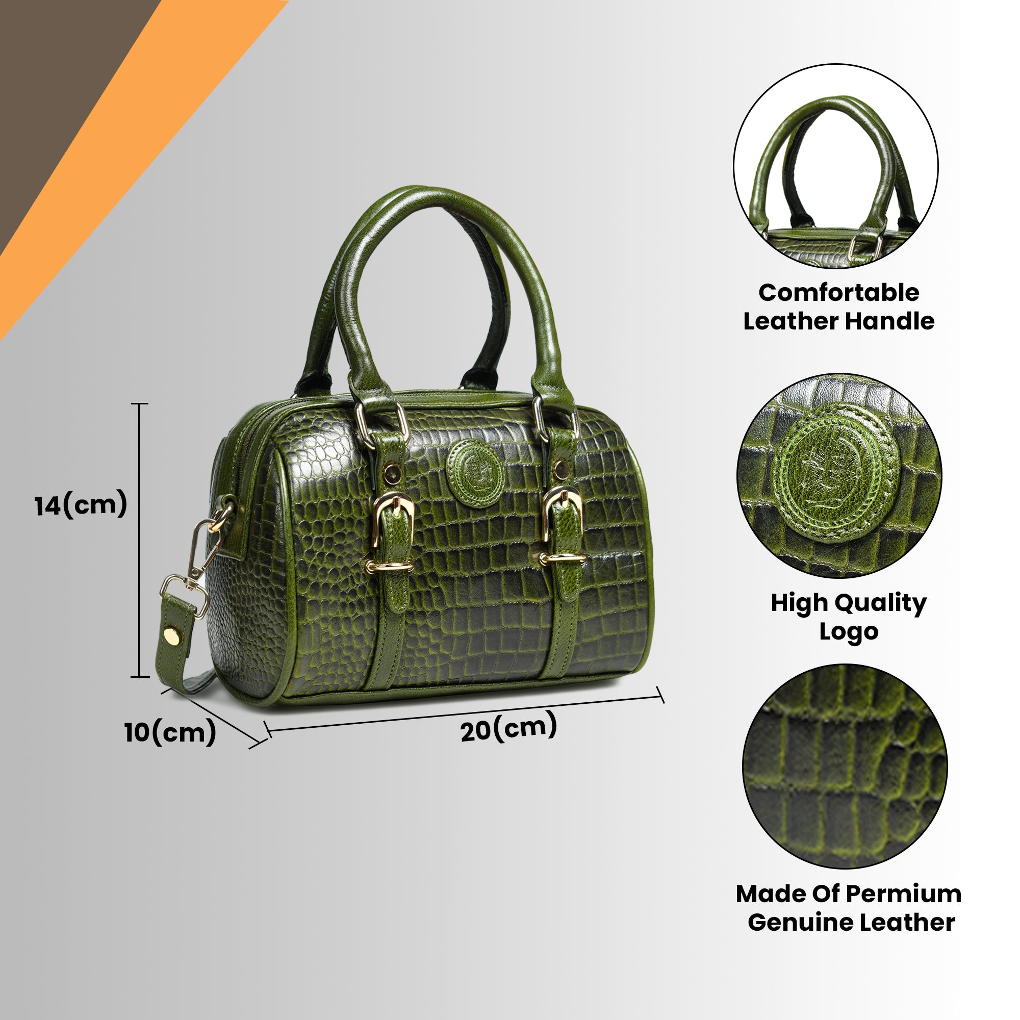 Emerald Luxe Croc Satchel - Green Colour
