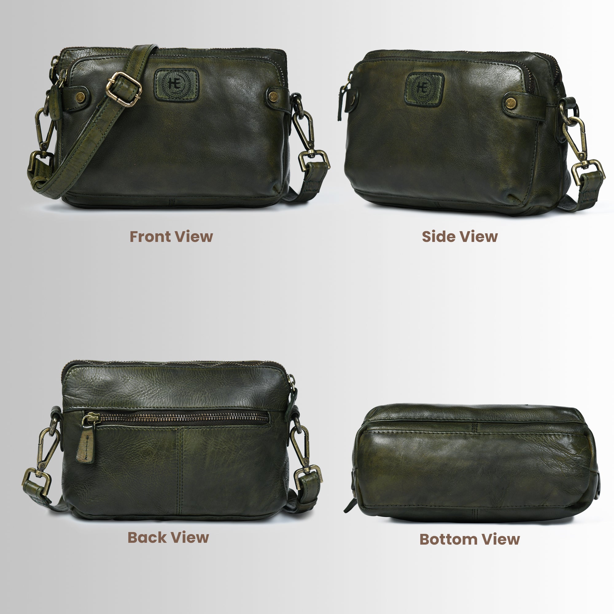 Classic Cognac Leather Women's Handbag - Olive Colour