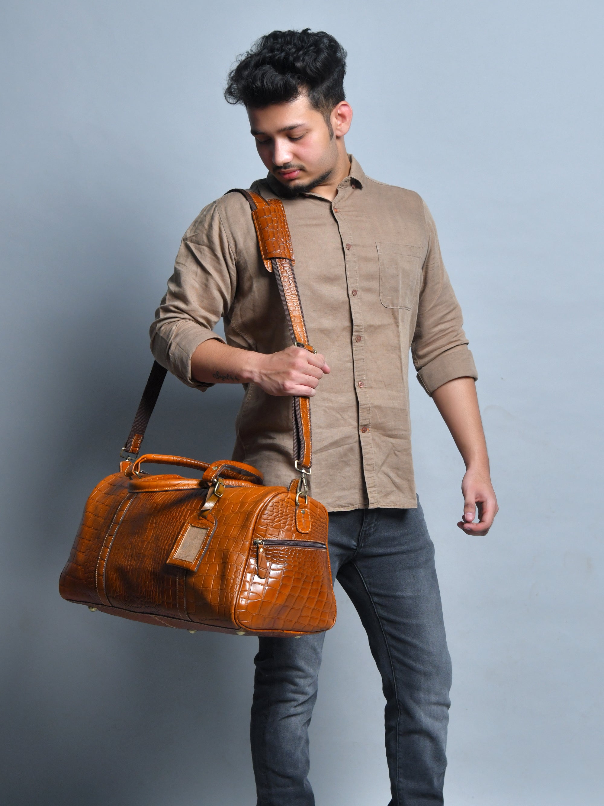 Sahara Croco Leather Travel Duffle Bag