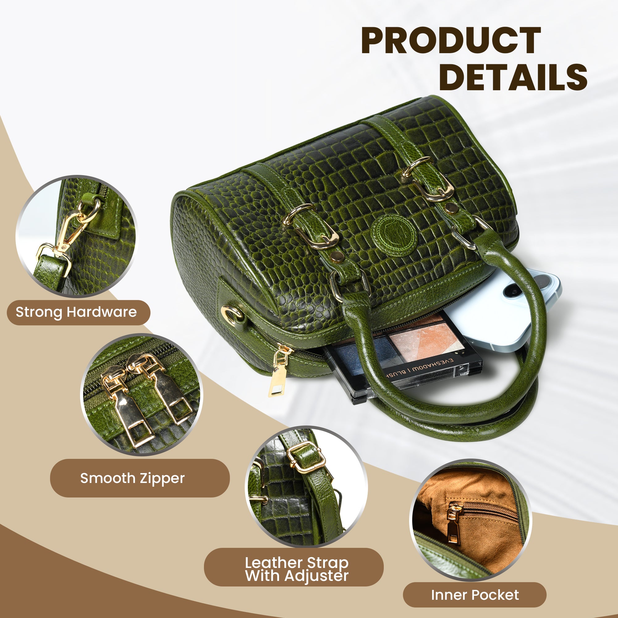 Emerald Luxe Croc Satchel - Green Colour