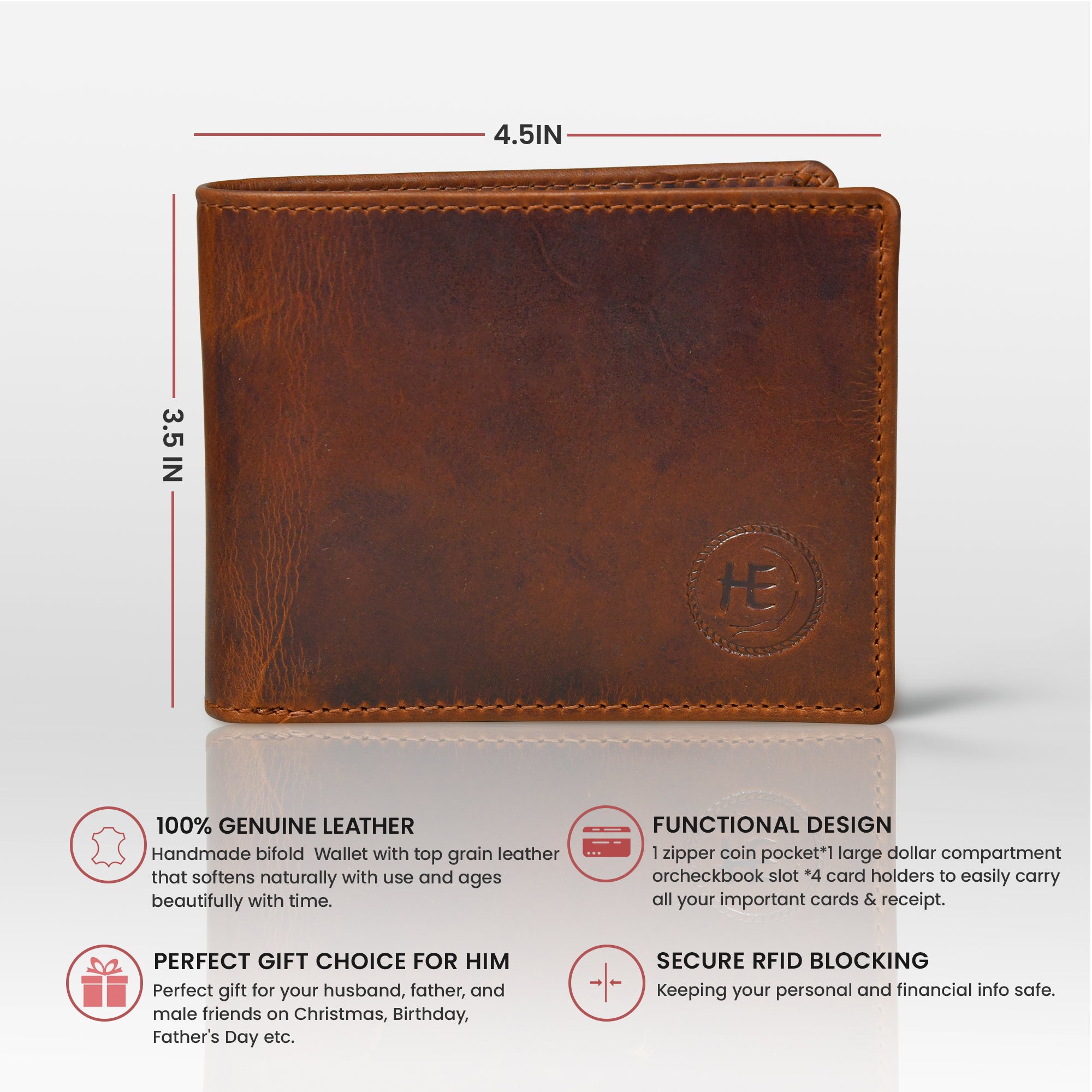Timeless Leather Wallet | Handcrafted RFID-Blocking Bifold - Brown Colour