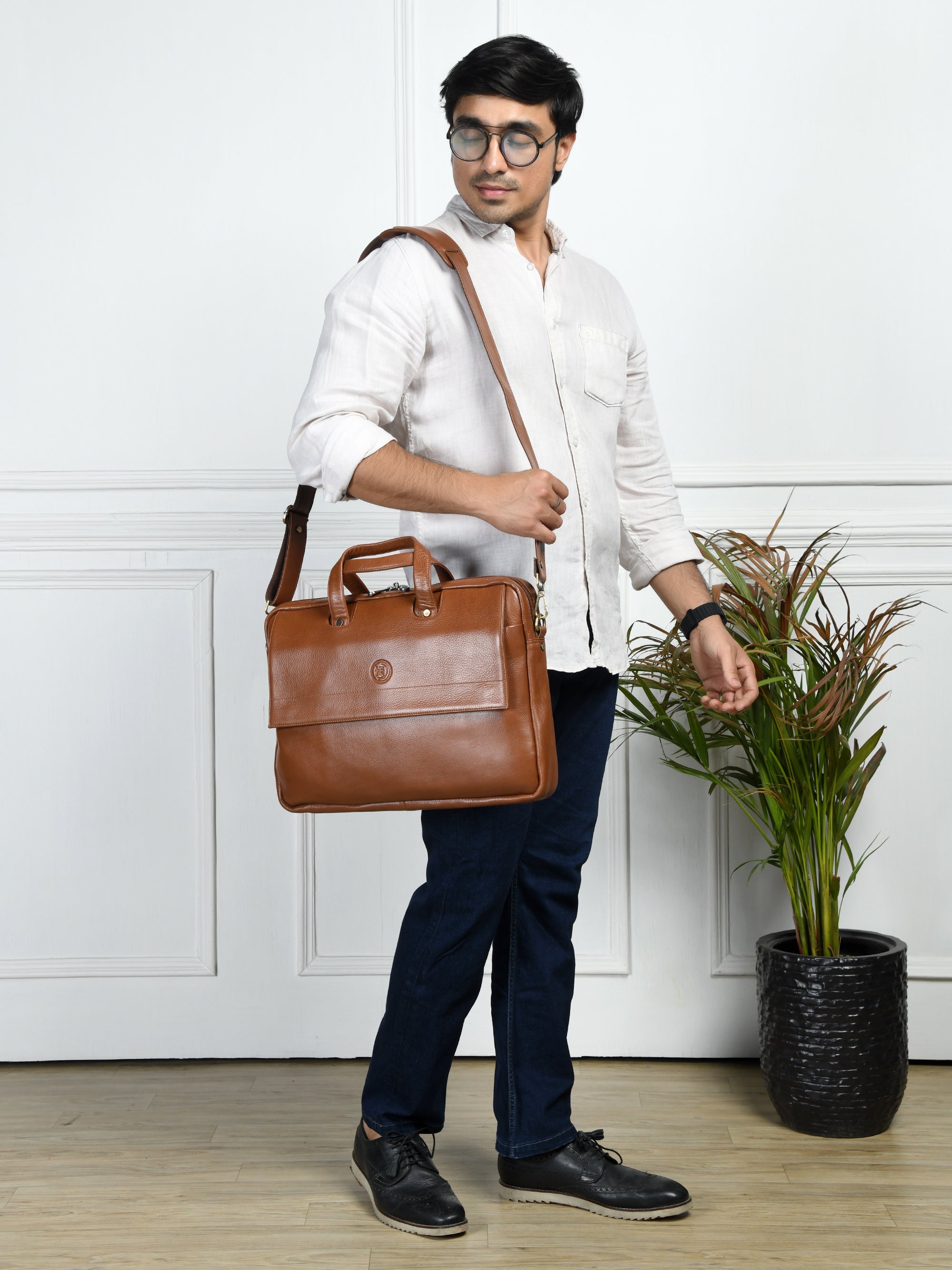 Executive Edge Leather Laptop Briefcase - Brown Colour