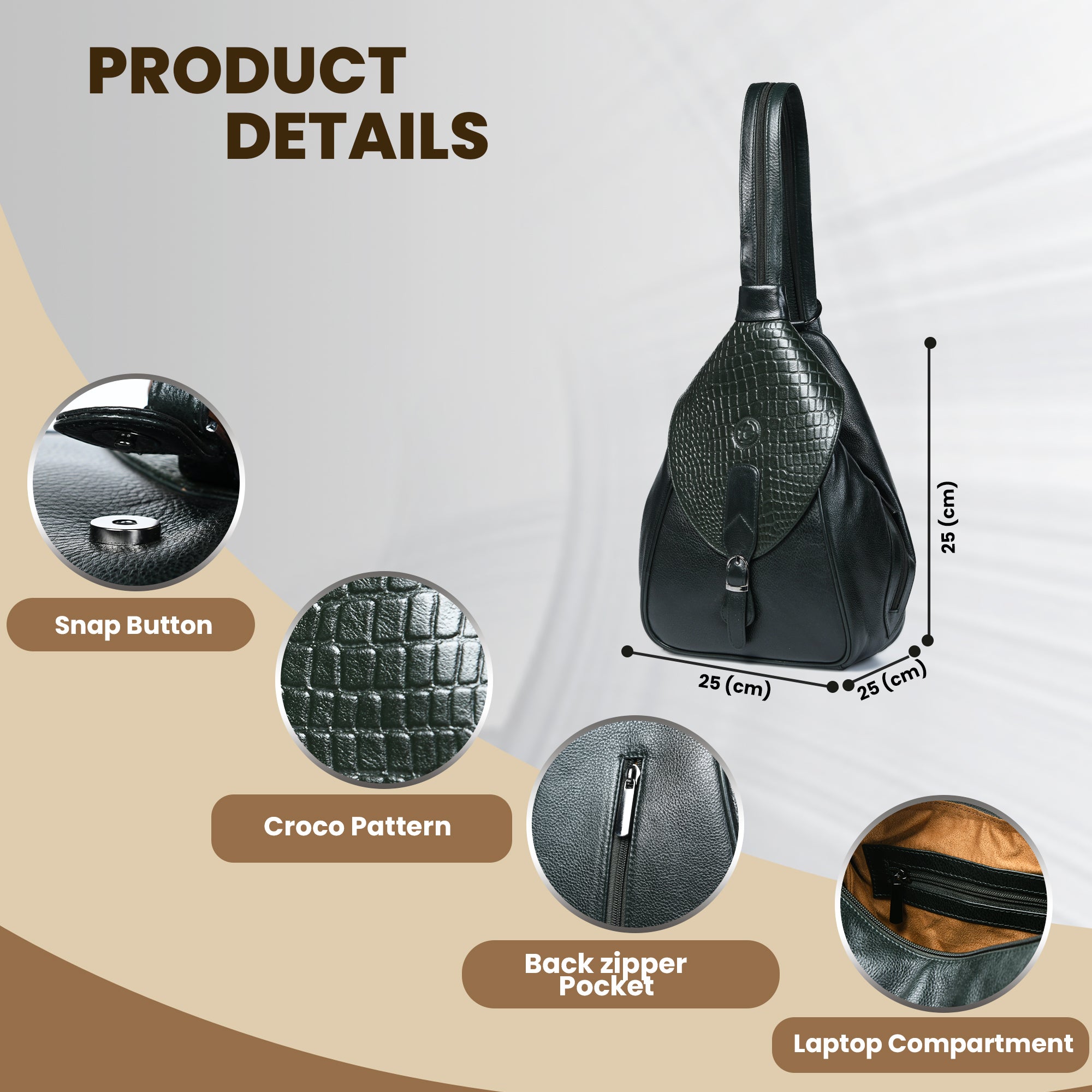 Croco Leather Shoulder Bag - Green Colour