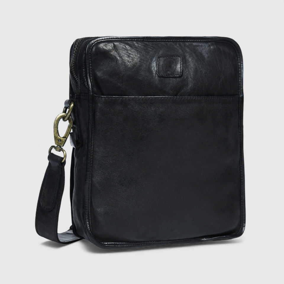 Verdant Trail Leather Sling Bag – Black Colour