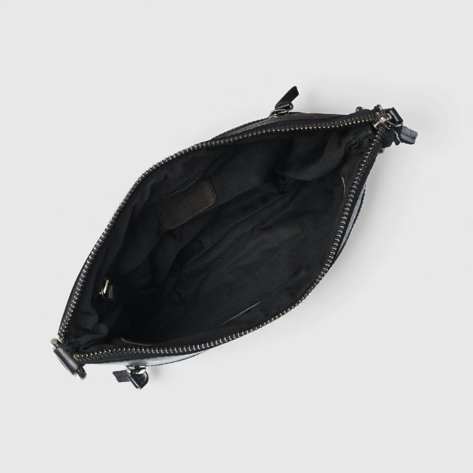 Woven Elegance Leather Handbag - Black Colour