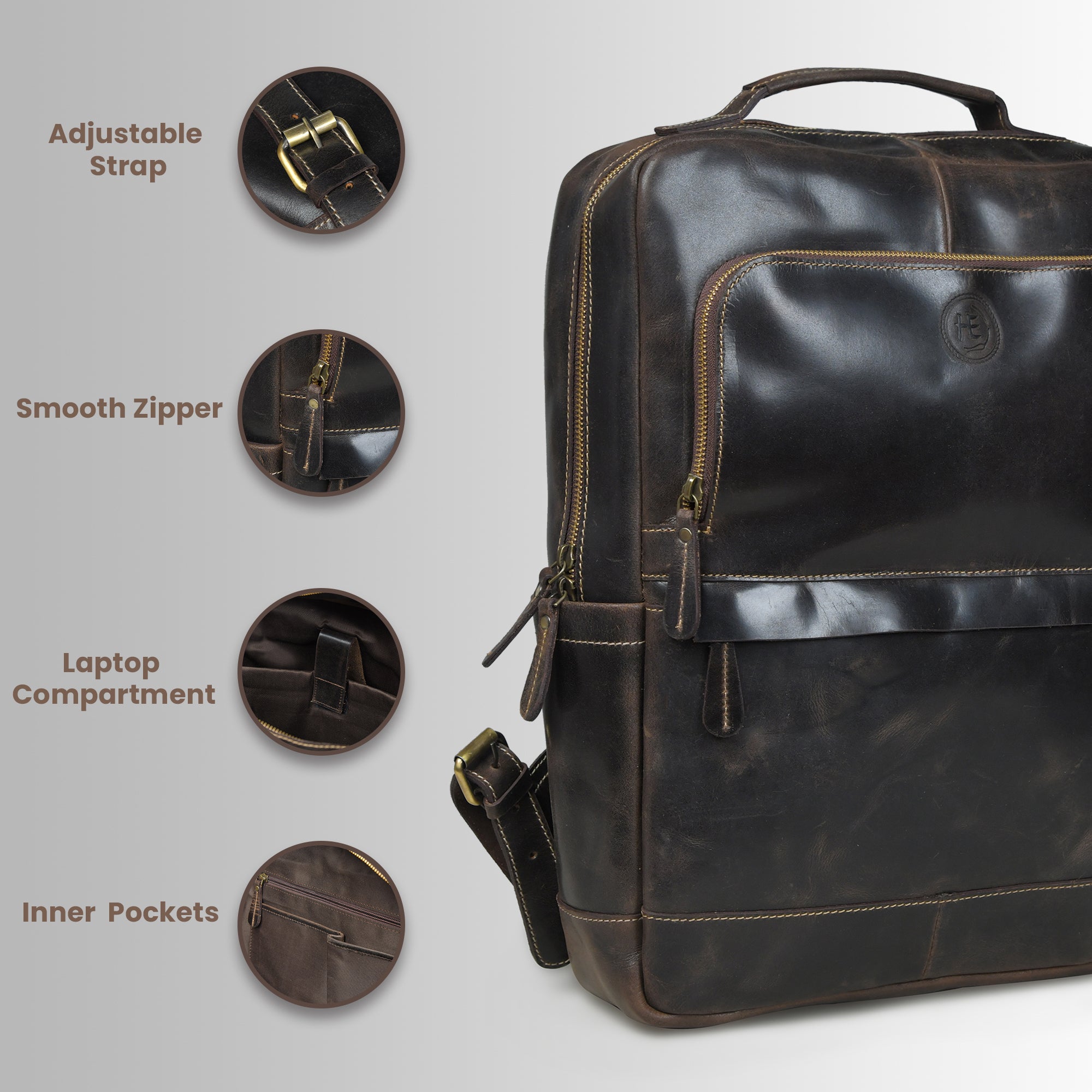 Alpine Vintage Leather Laptop Backpack - Brown Colour