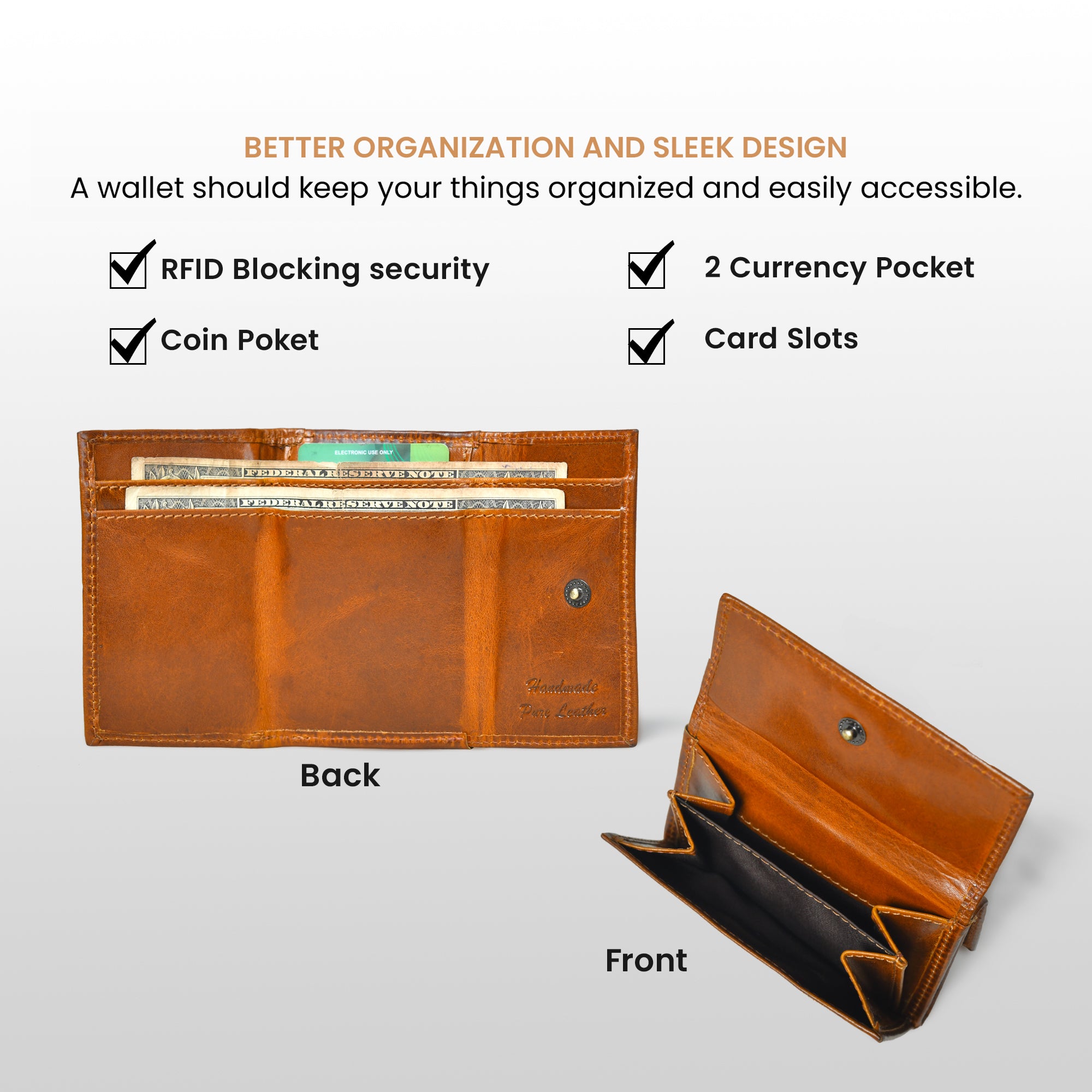 Heritage Buffalo Leather Bifold Wallet - Brown Colour