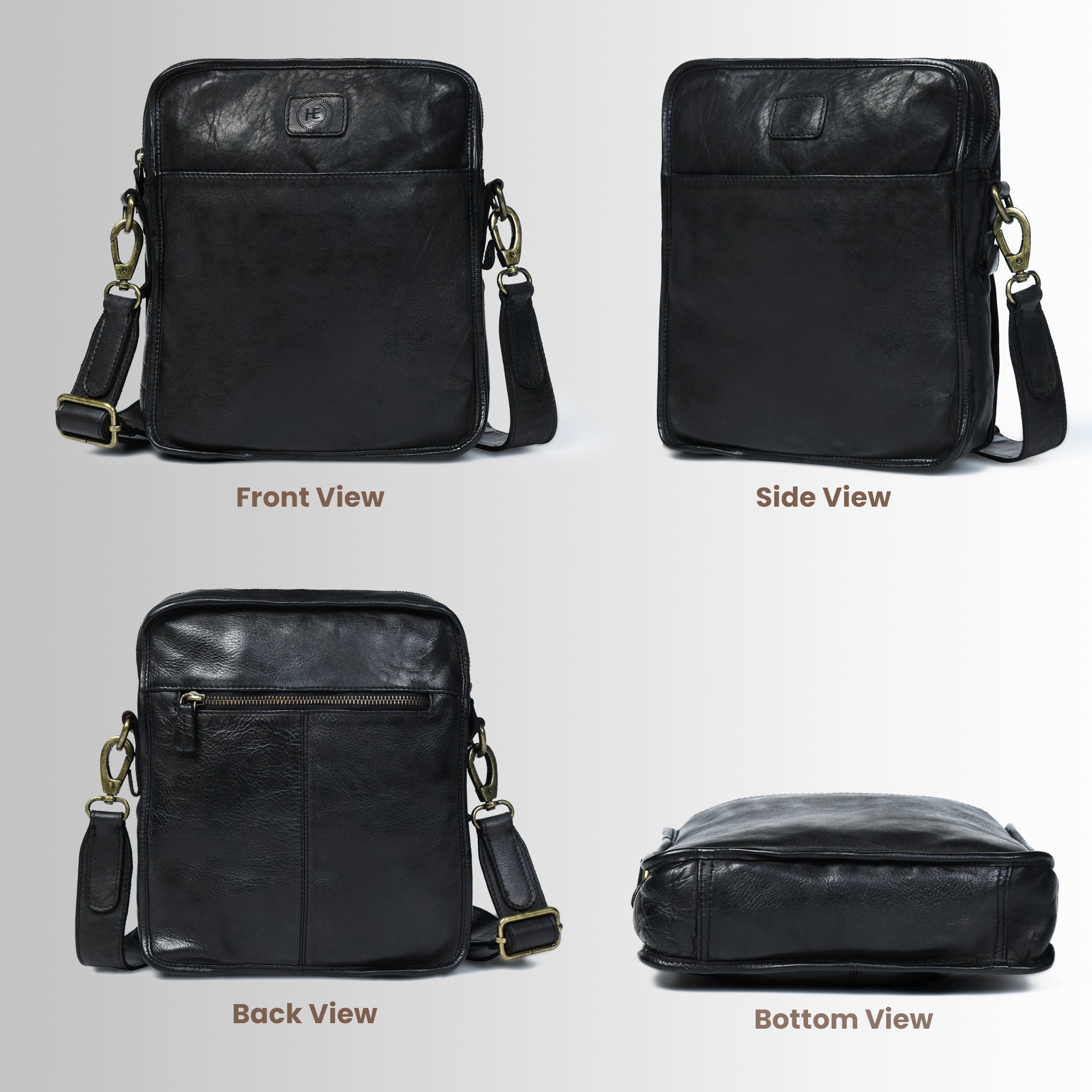 Verdant Trail Leather Sling Bag – Black Colour