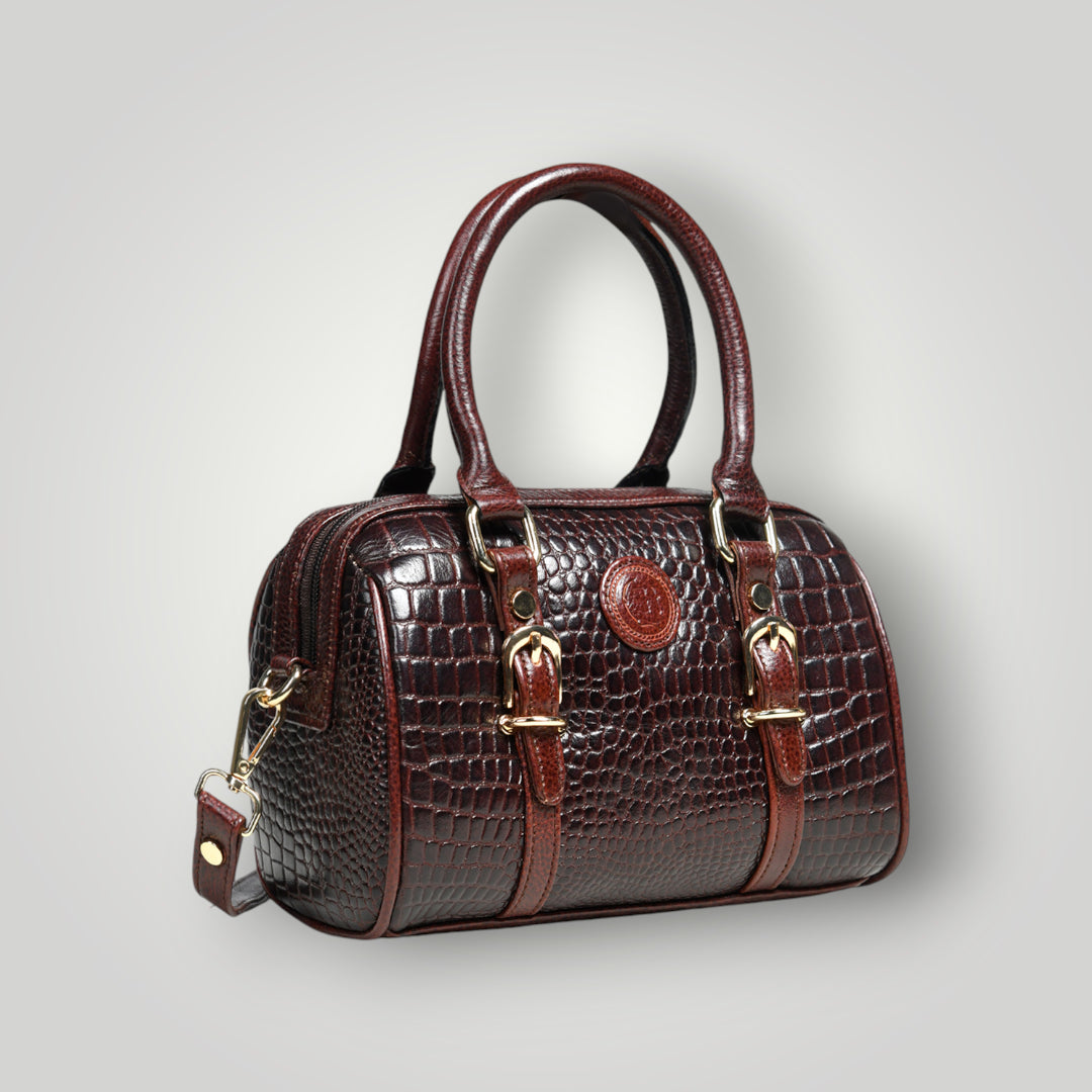 Emerald Luxe Croc Satchel - Maroon Colour