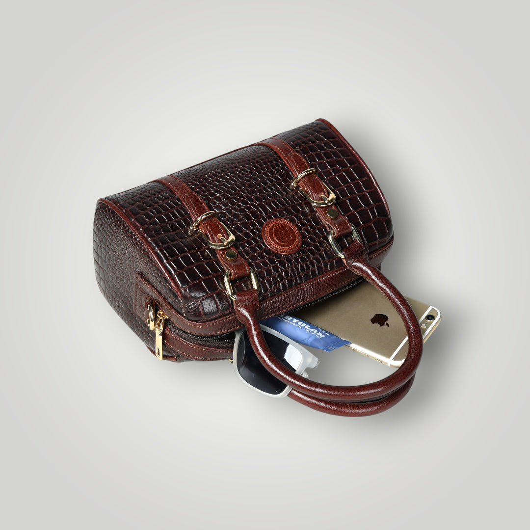 Emerald Luxe Croc Satchel - Maroon Colour