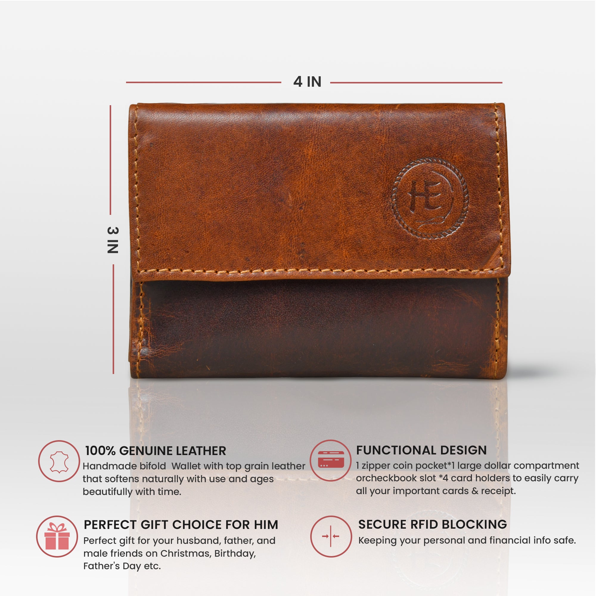 Heritage Buffalo Leather Bifold Wallet - Maroon Colour