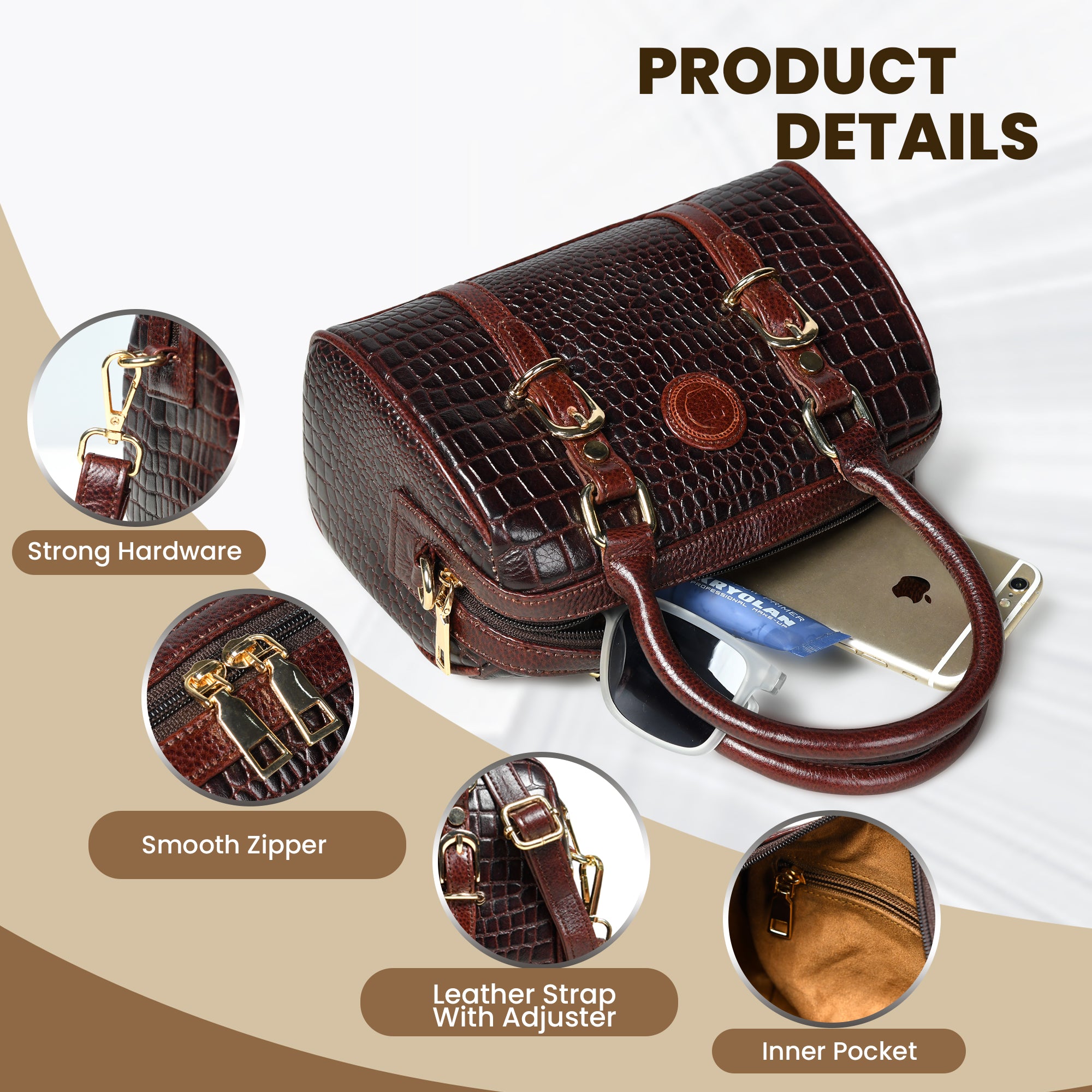 Emerald Luxe Croc Satchel - Maroon Colour