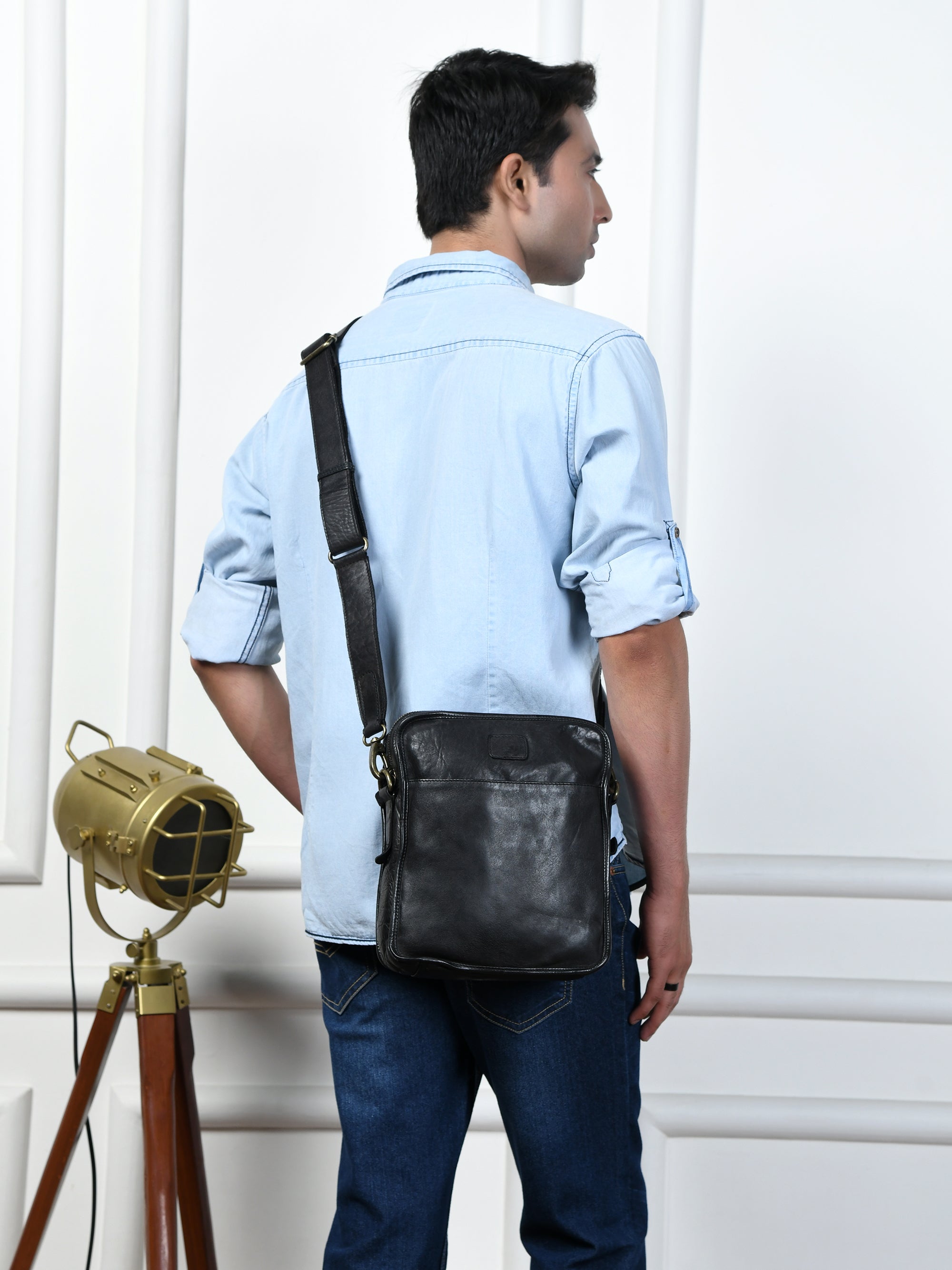Verdant Trail Leather Sling Bag – Black Colour