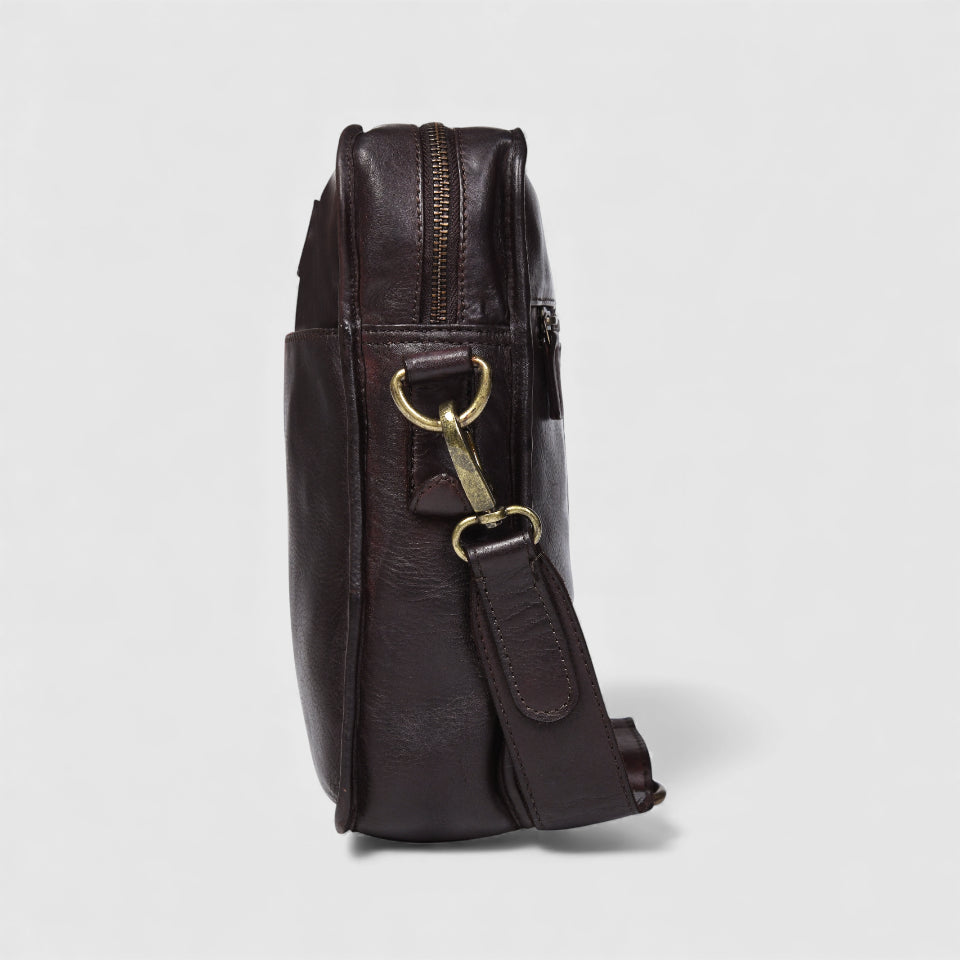 Verdant Trail Leather Sling Bag – Brown Colour