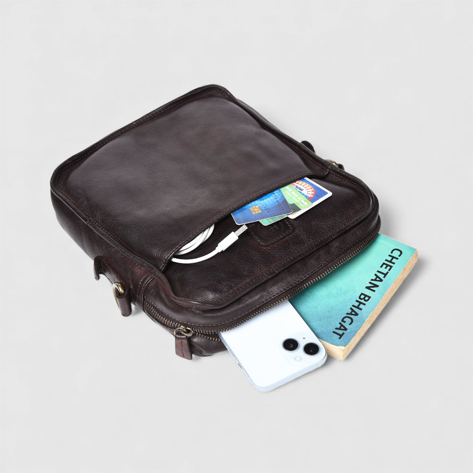 Verdant Trail Leather Sling Bag – Brown Colour