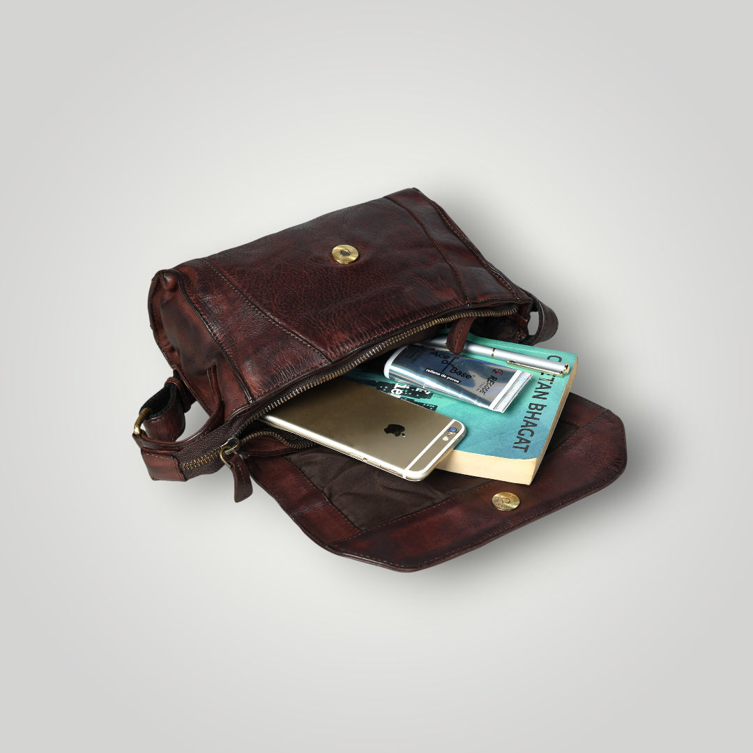 Heritage Leather Crossbody Bag - Maroon Colour