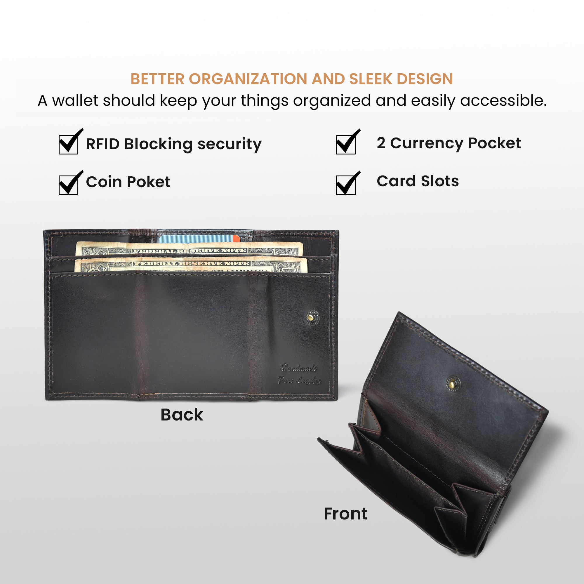 Heritage Buffalo Leather Bifold Wallet - Black Colour