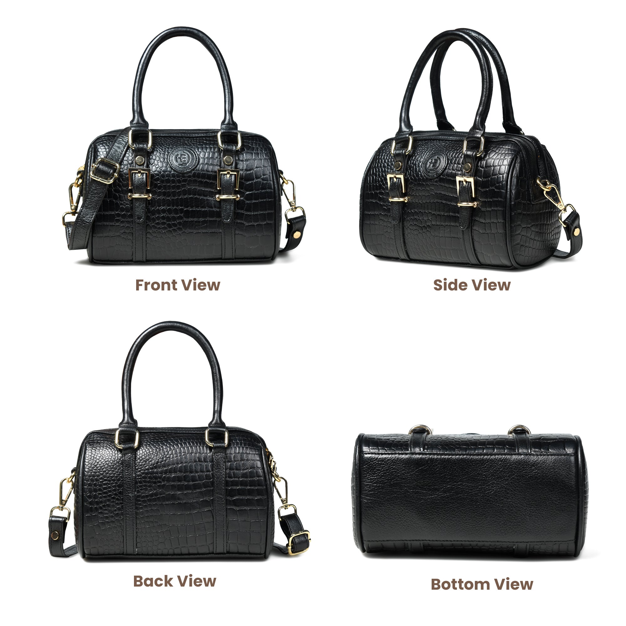 Emerald Luxe Croc Satchel Bag - Black Colour