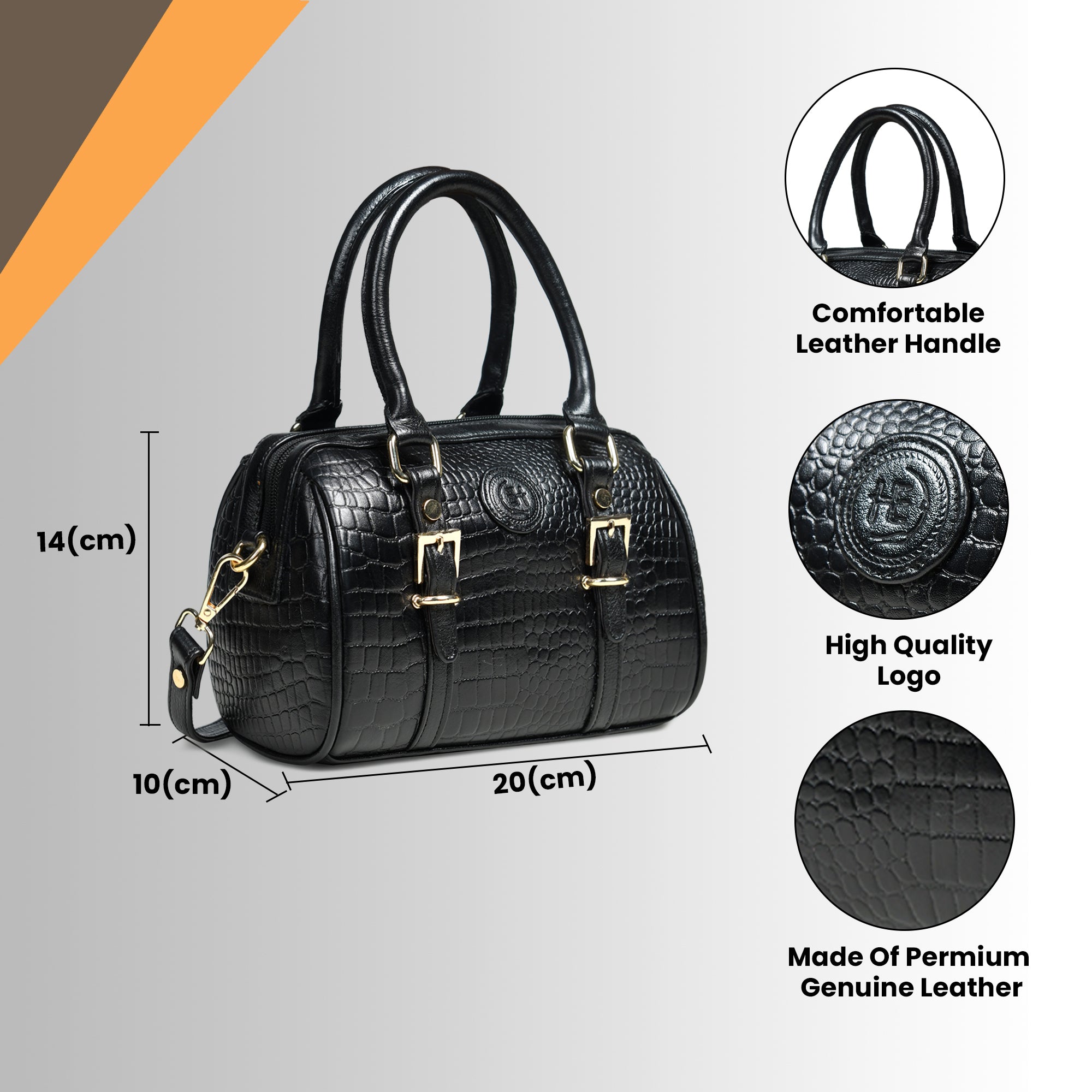 Emerald Luxe Croc Satchel Bag - Black Colour