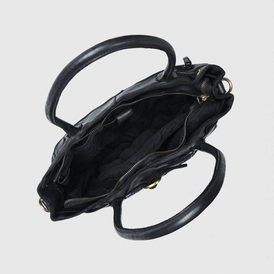 Vintage Woven Espresso Leather Women's Handbag - Black Colour