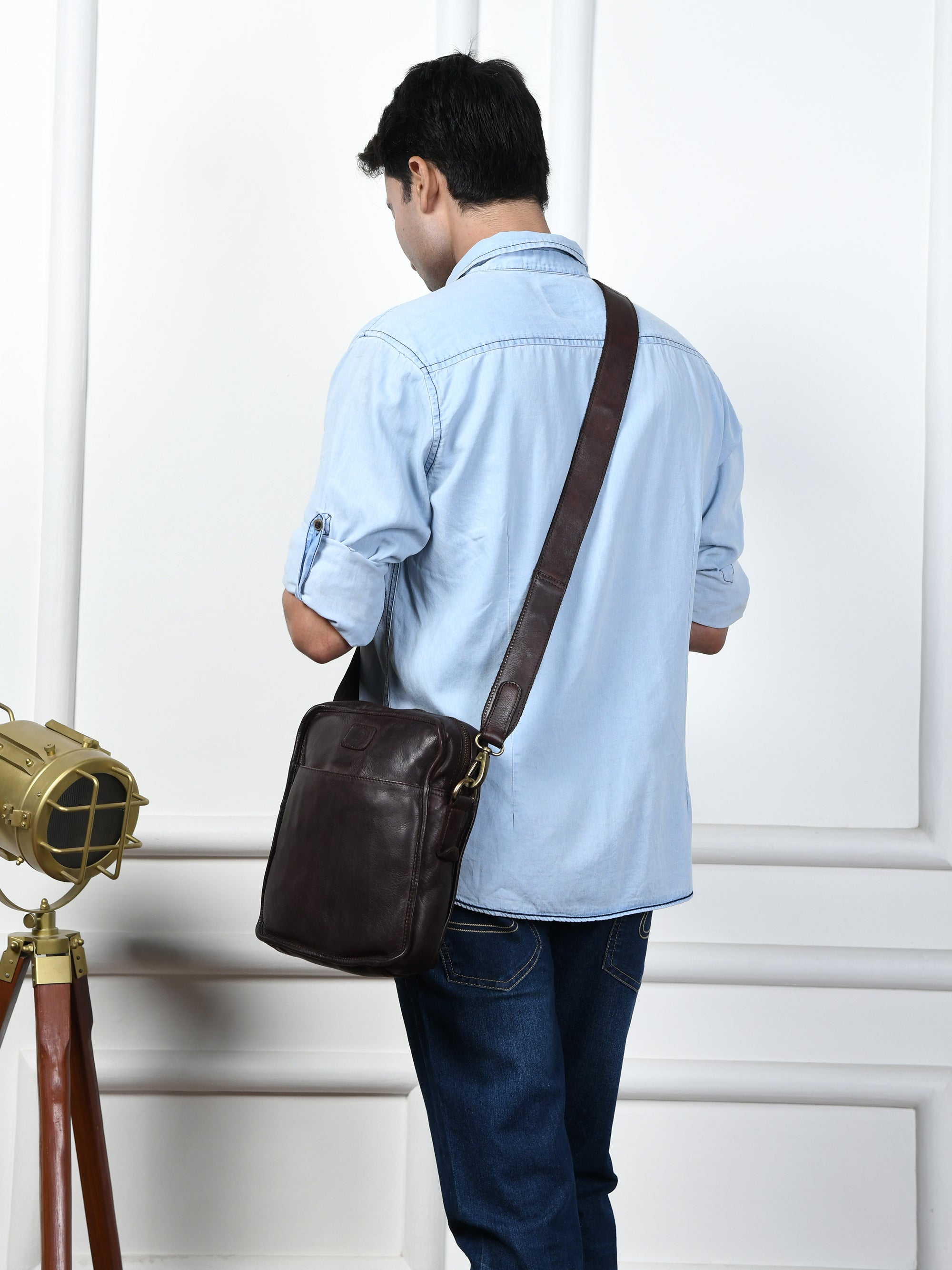 Verdant Trail Leather Sling Bag – Brown Colour