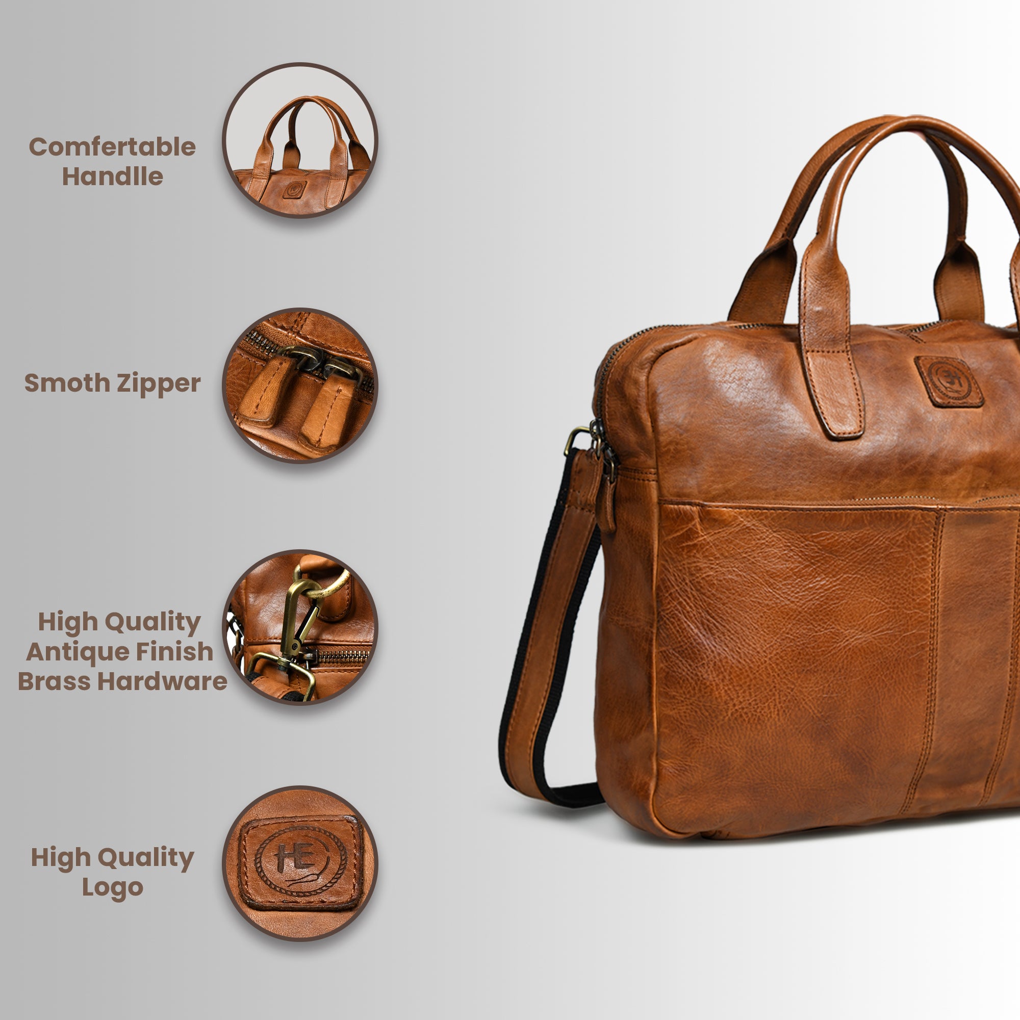 Voyager Premium Leather Laptop Bag - Brown Colour