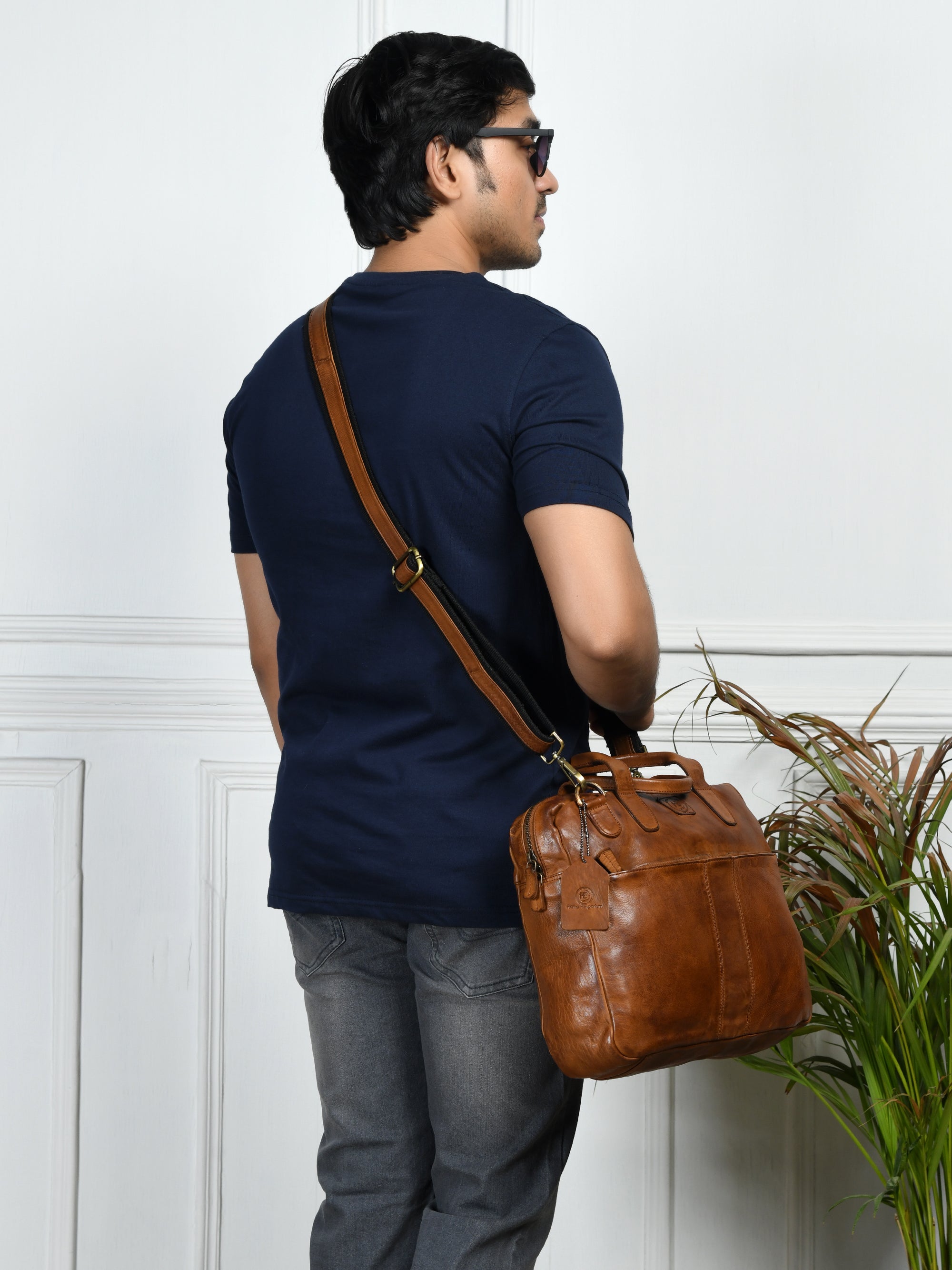 Voyager Premium Leather Laptop Bag - Brown Colour