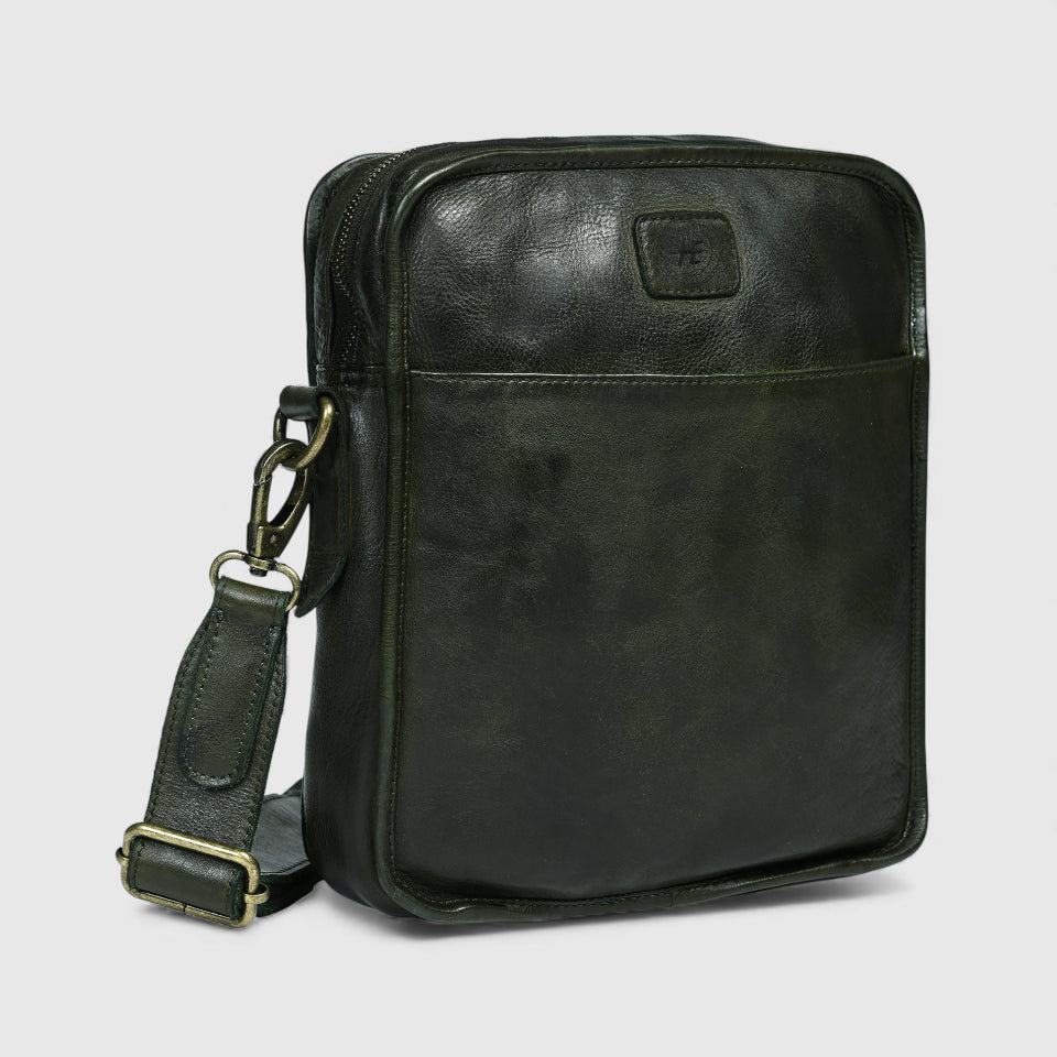 Verdant Trail Leather Sling Bag – Olive Colour