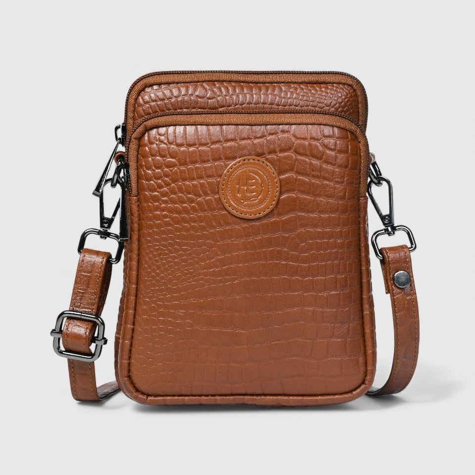Croc Luxe Leather Sling Bag – Brown Colour
