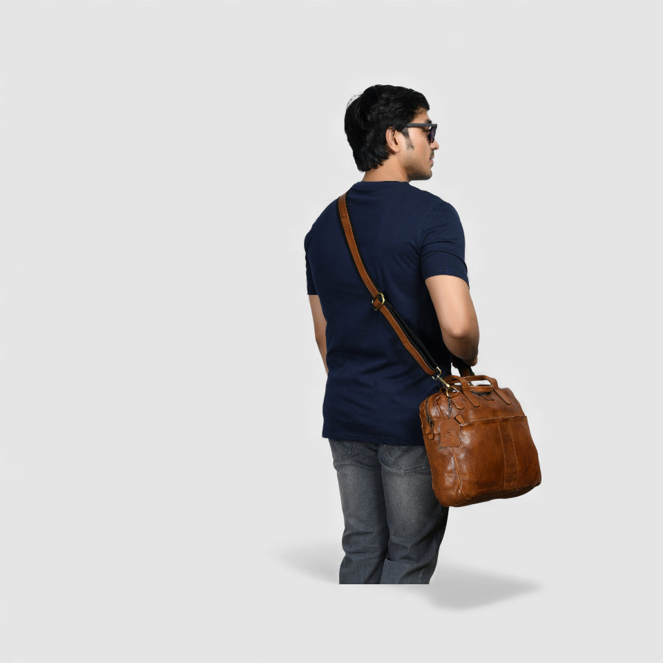 Voyager Premium Leather Laptop Bag - Brown Colour