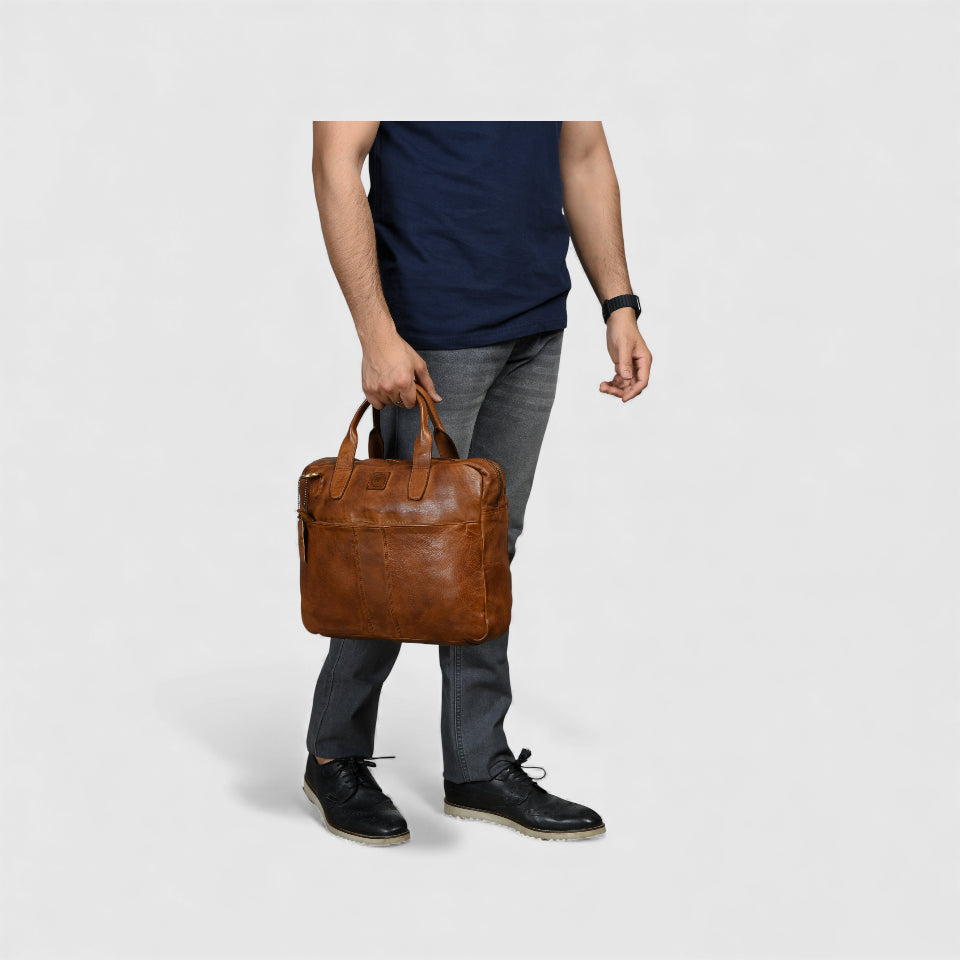 Voyager Premium Leather Laptop Bag - Brown Colour