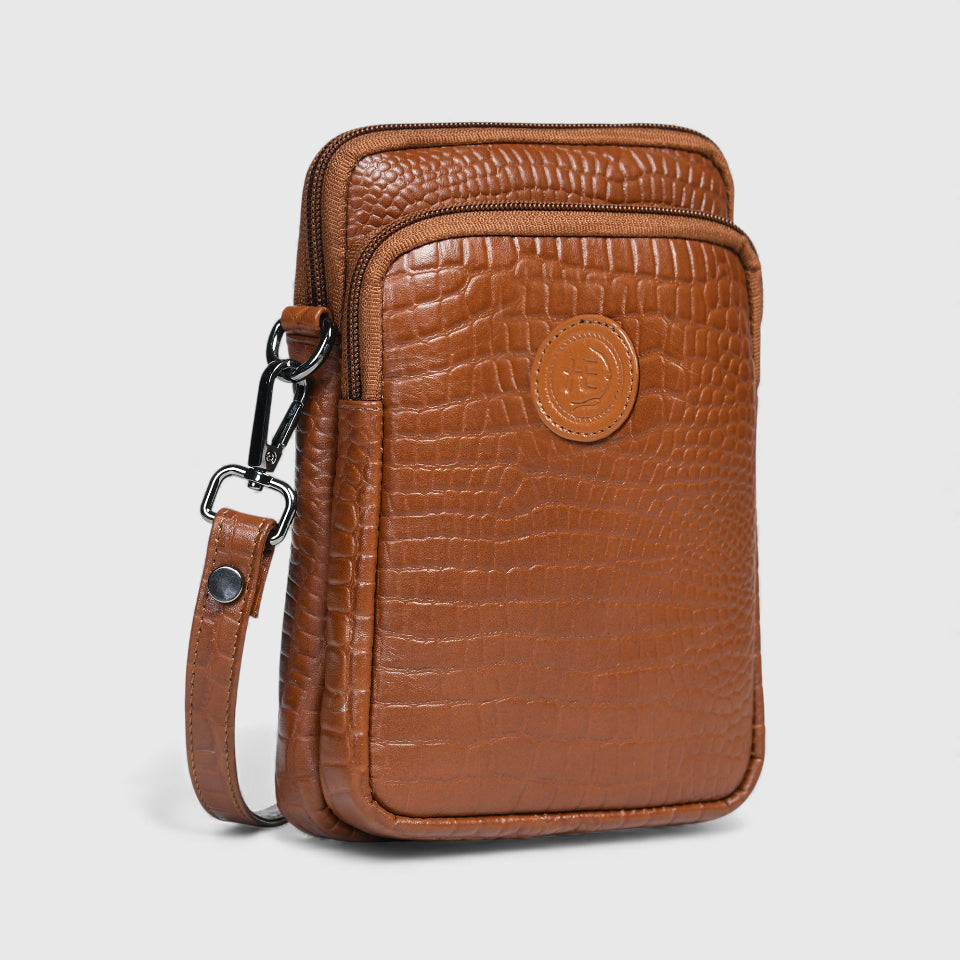 Croc Luxe Leather Sling Bag – Brown Colour