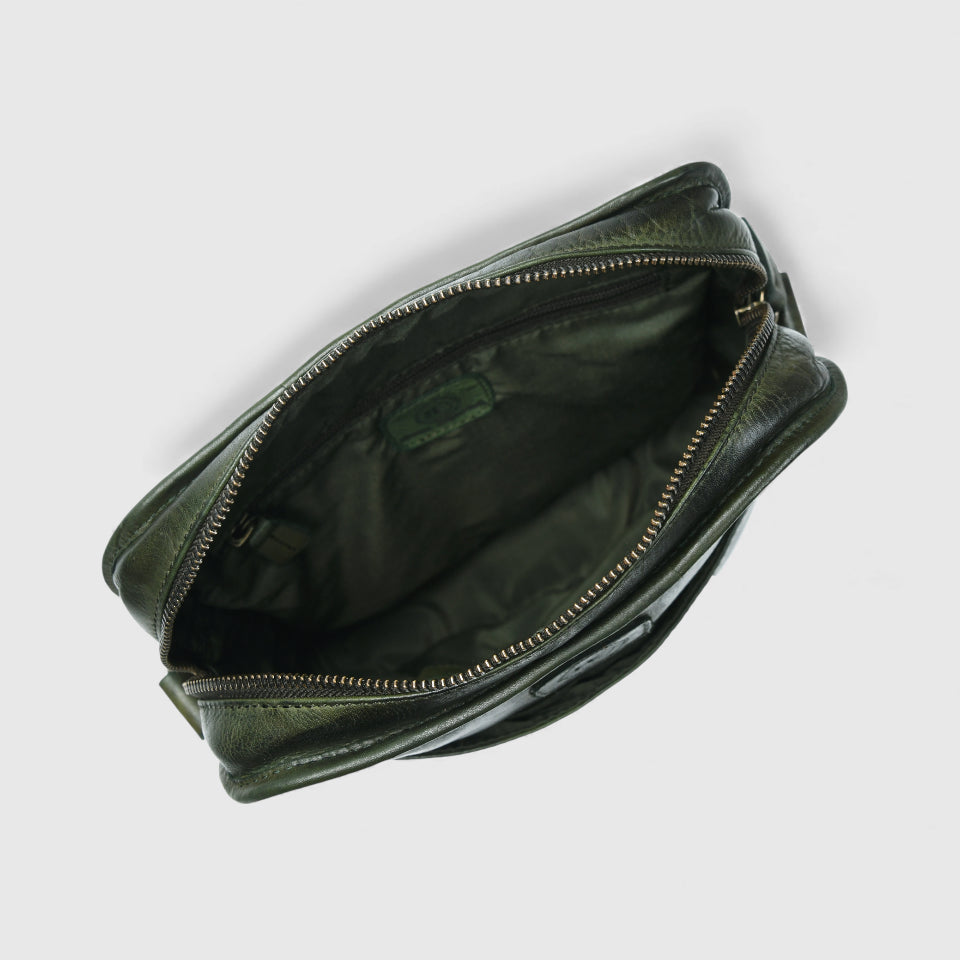 Verdant Trail Leather Sling Bag – Olive Colour