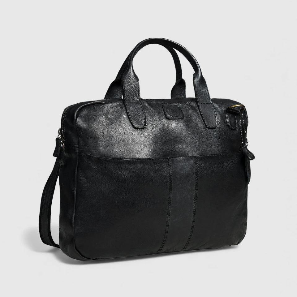 Voyager Premium Leather Laptop Bag - Black Colour