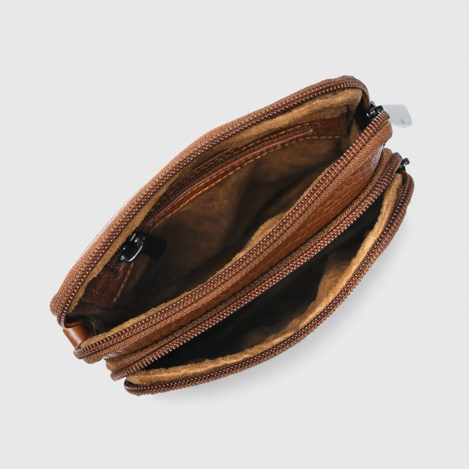 Croc Luxe Leather Sling Bag – Brown Colour