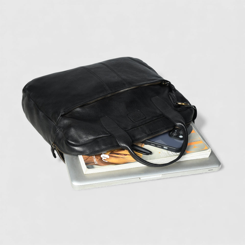 Executive Edge Leather Laptop Briefcase - Black Colour